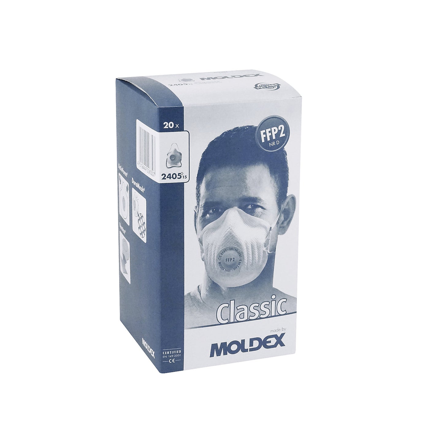 Respiratory protection mask FFP2 NR D, with exhalation valve, pack of 20, white.
