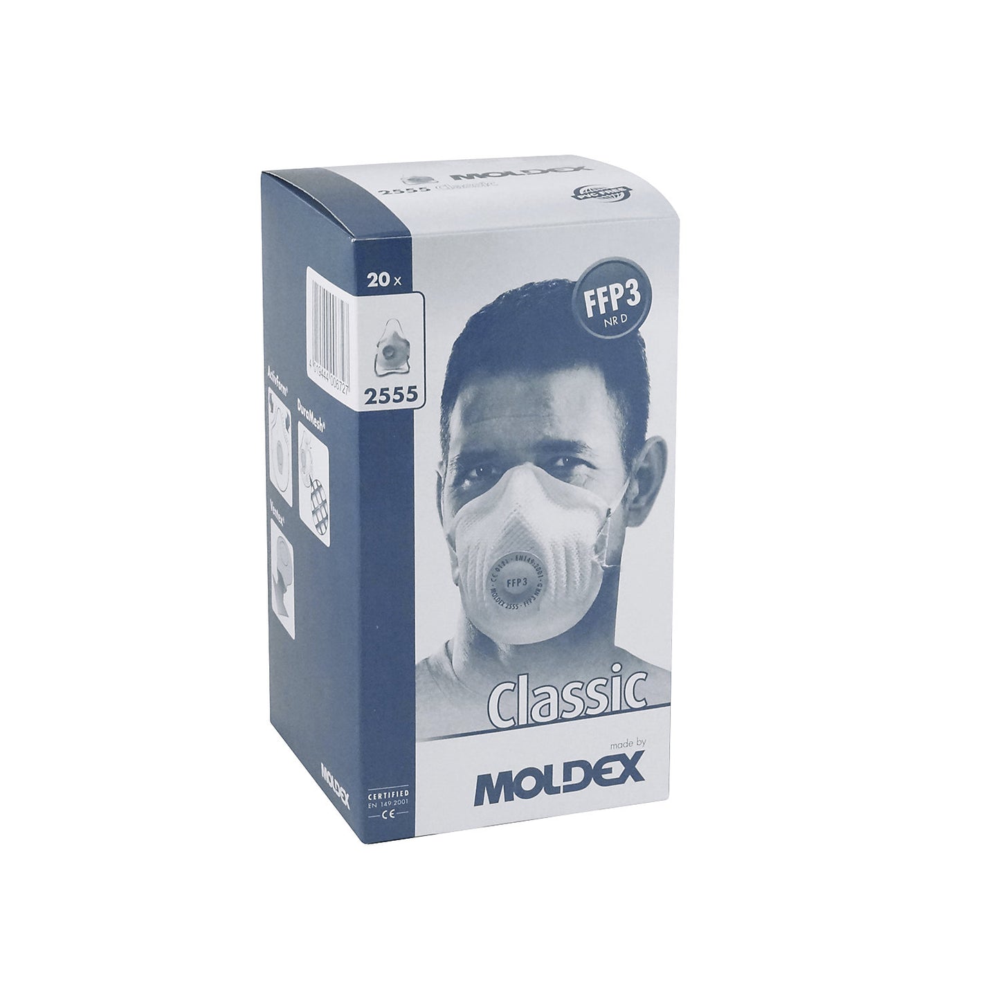 Respiratory protection mask FFP3 NR D with exhalation valve, pack of 20, white.