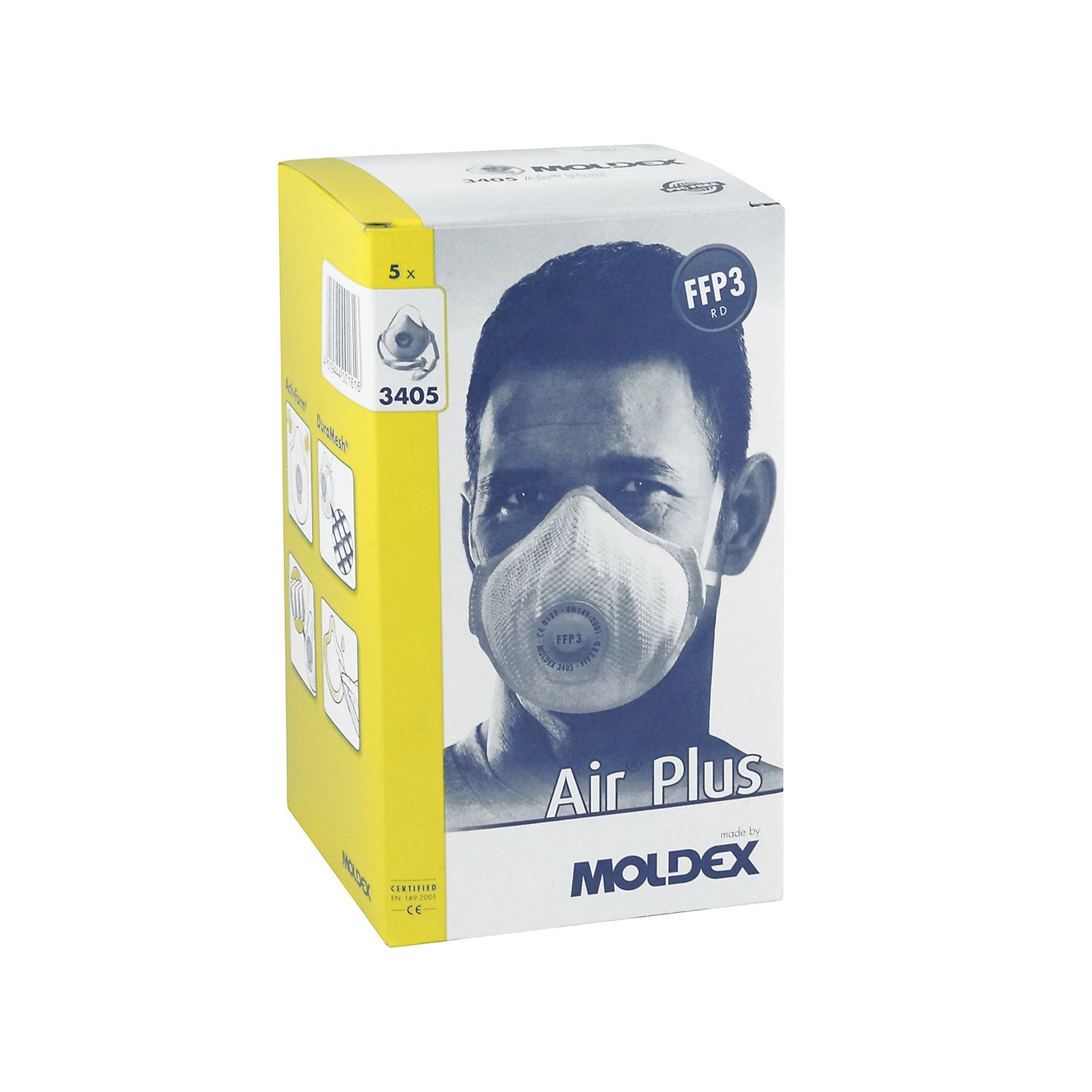 Respiratory protection mask FFP3 R D with AIR PLUS exhalation valve, reusable, pack of 5, white.