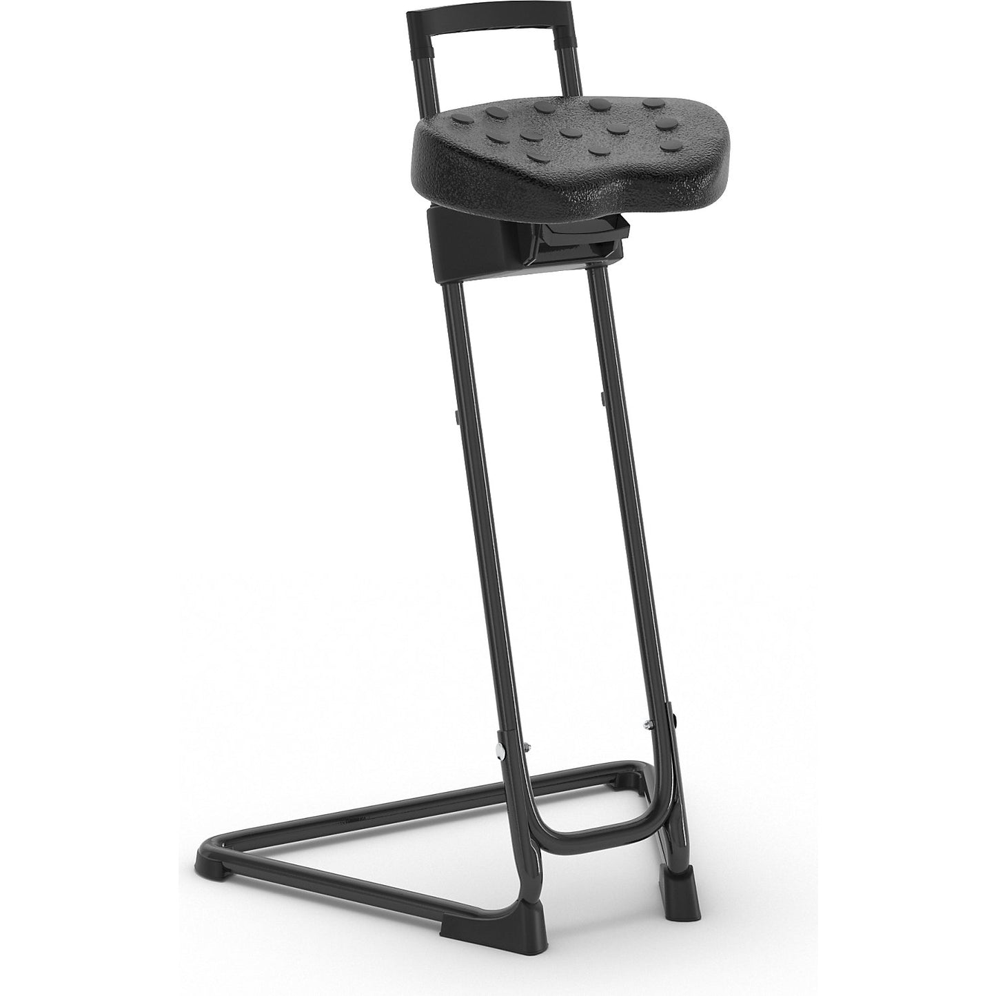 Anti-fatigue stool, tubular steel, infinite height adjustment 600 - 850 mm, black.