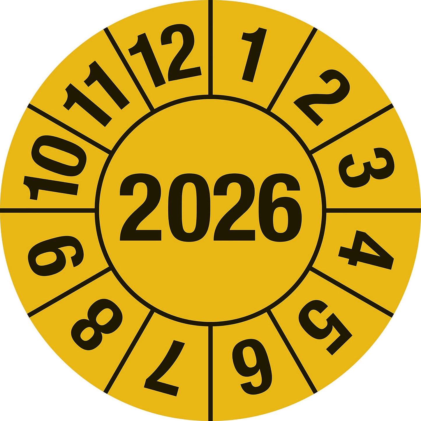 Test placard, 4 digit year, document film, Ø 30 mm, pack of 10, 2026, yellow.