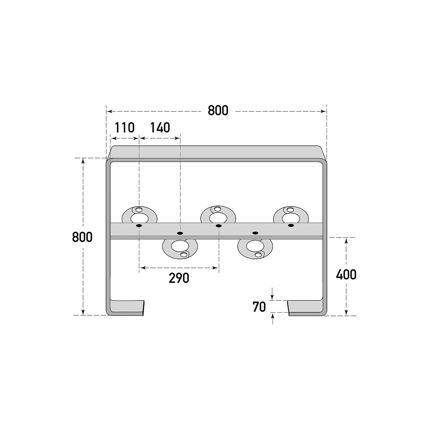 Support clamp set, for 5 scooters, hot dip galvanised, black.