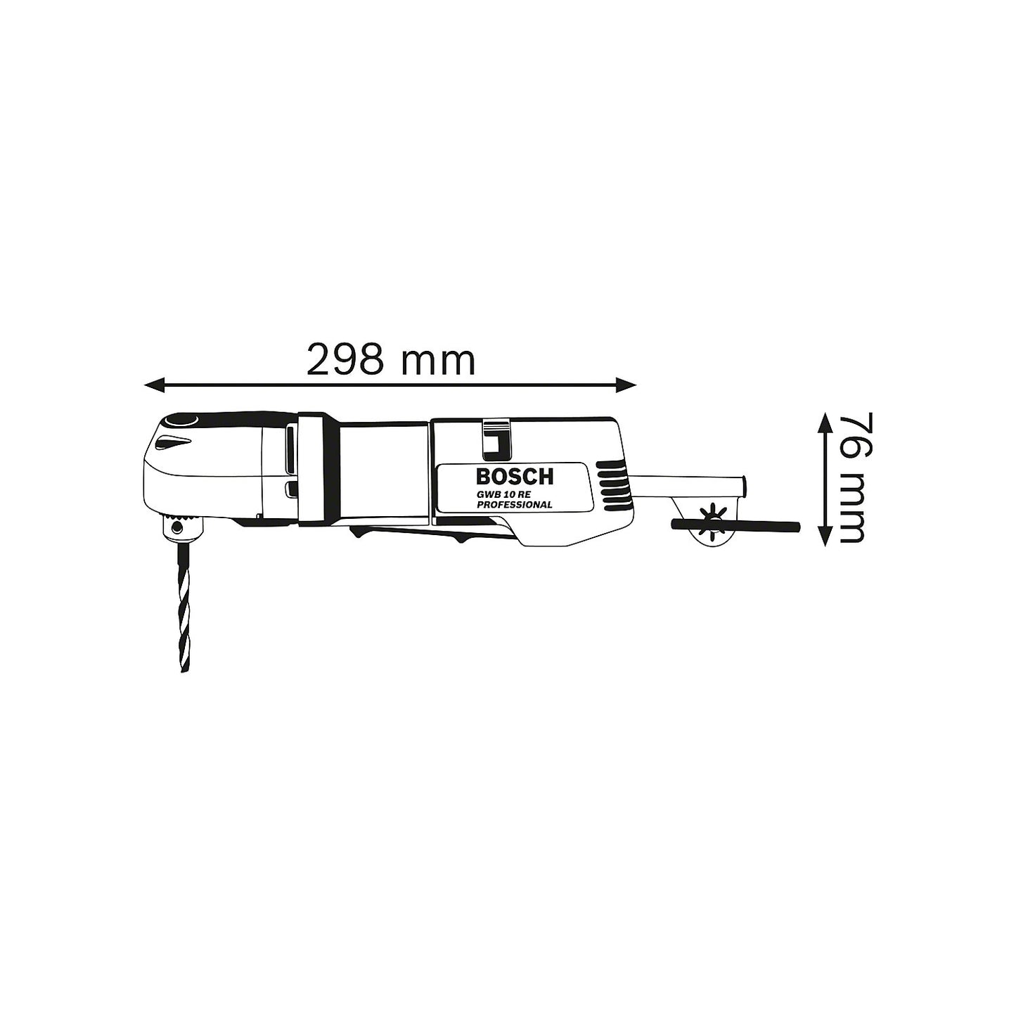 GWB 10 RE Professional angle drill, with a key-type drill chuck, max. torque 5.5 Nm.
