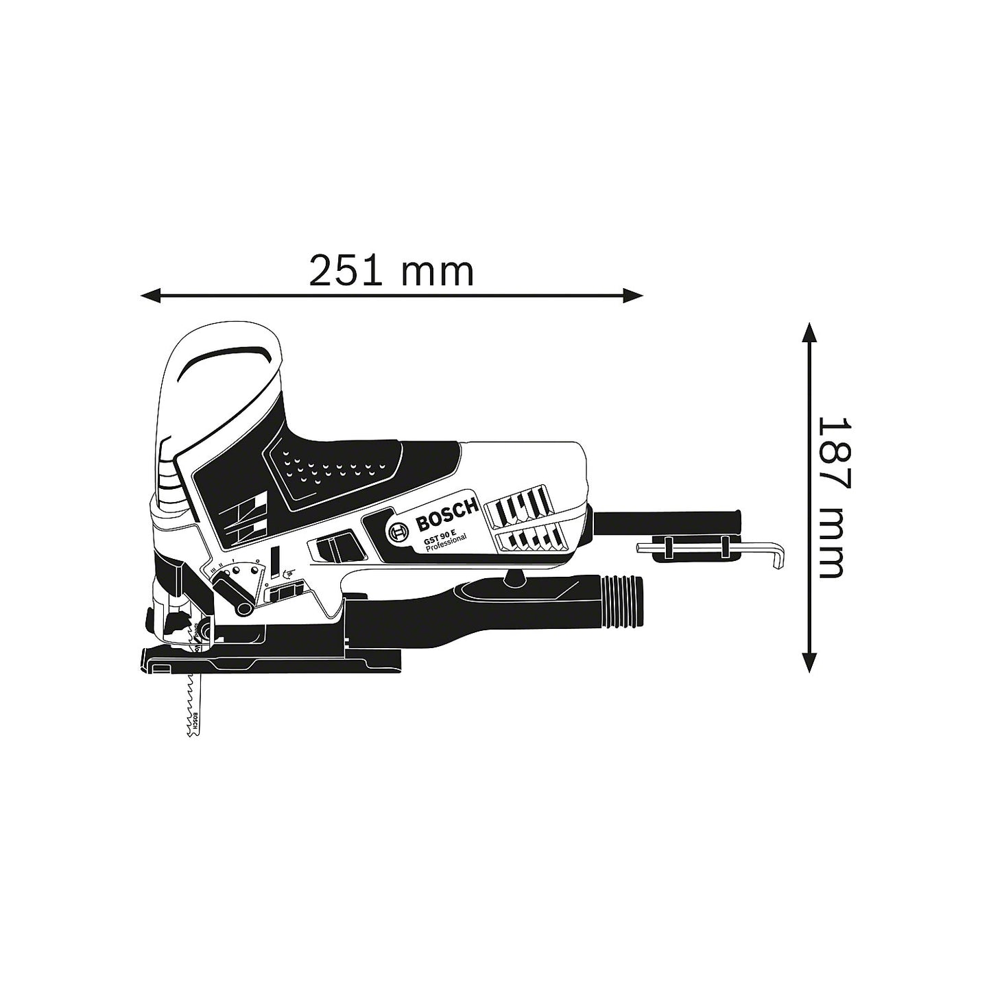 GST 90 E Professional jigsaw, in a handyman's case with an Allen key, 85.5 dB(A).