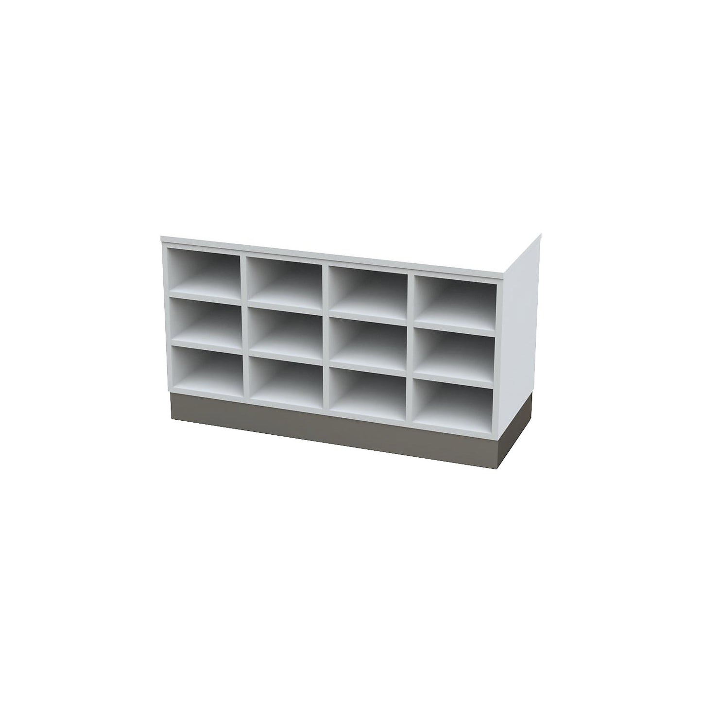 Sitover cloakroom bench, single sided, melamine coated, 15 compartments, length 1360 mm, white, stainless steel plinth.