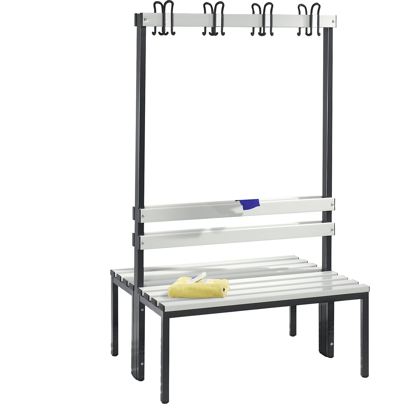 BASIC changing room bench, double sided, plastic slats, length 1000 mm, light grey.