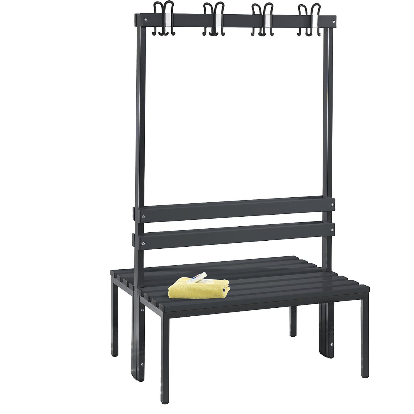 BASIC changing room bench, double sided, plastic slats, length 1000 mm, black grey.
