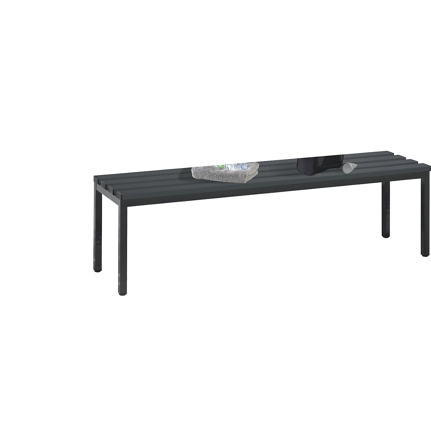 BASIC changing room bench, plastic slats, length 1500 mm, black grey.