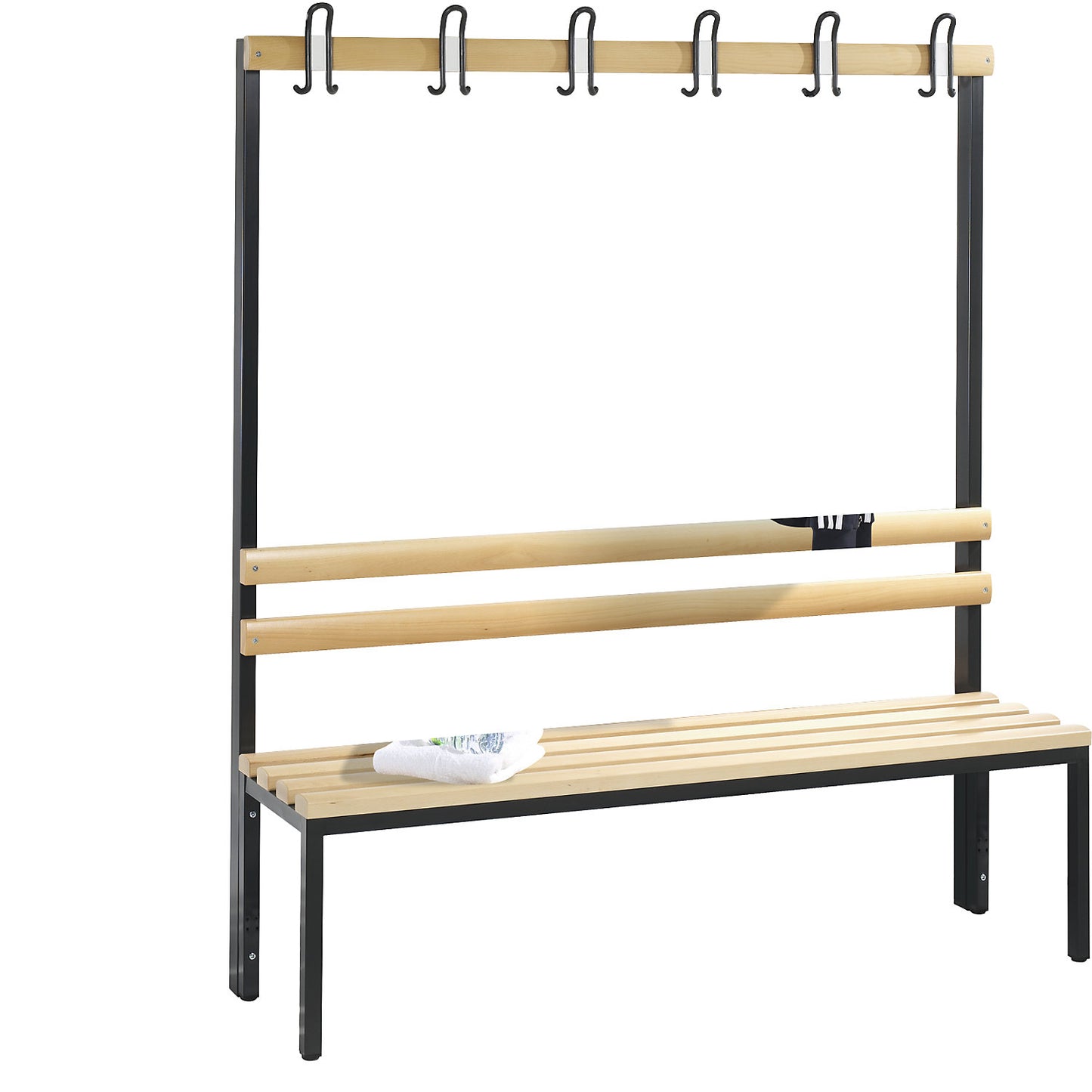 BASIC changing room bench, single sided, beech wood slats, length 1500 mm.