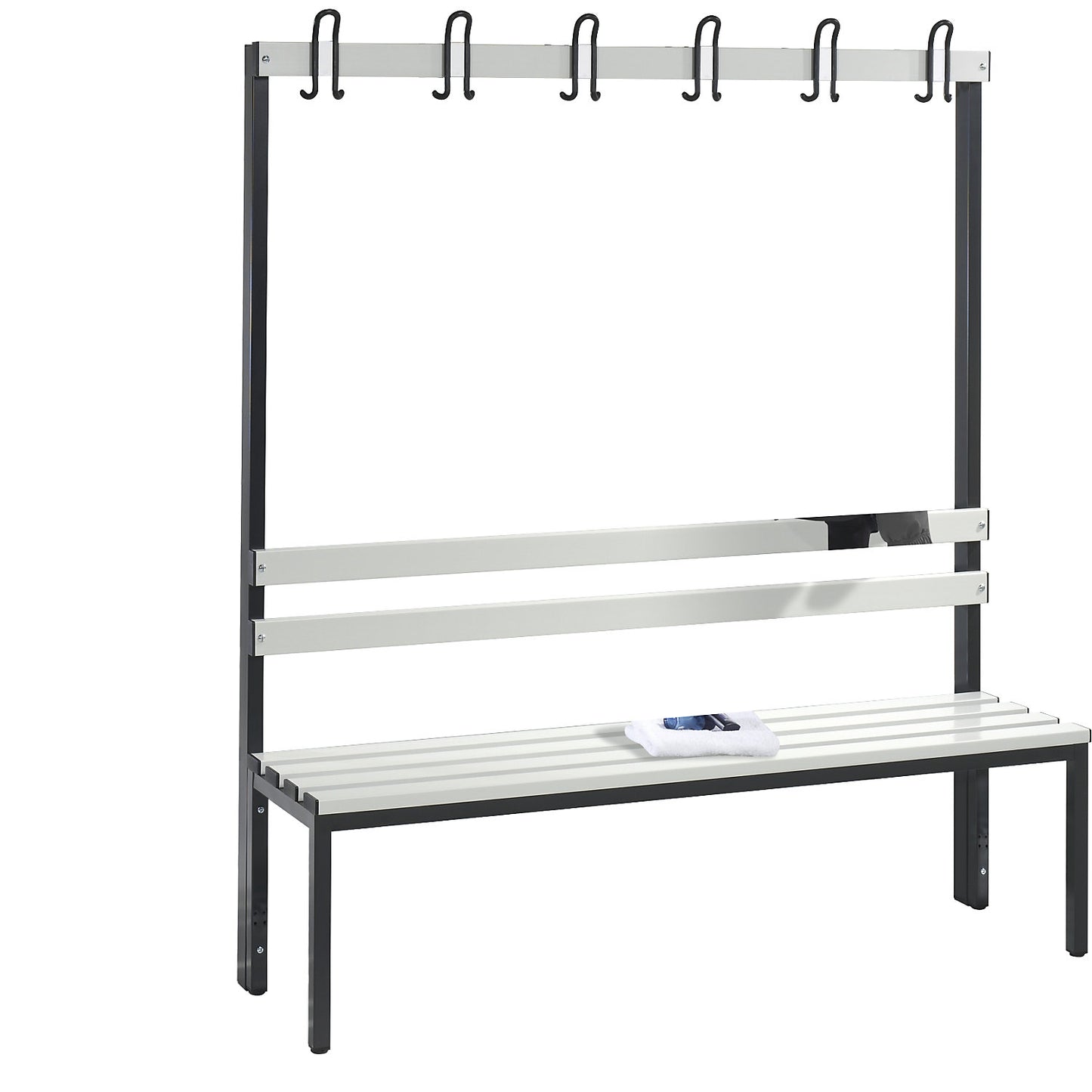 BASIC changing room bench, single sided, plastic slats, length 1500 mm, light grey.