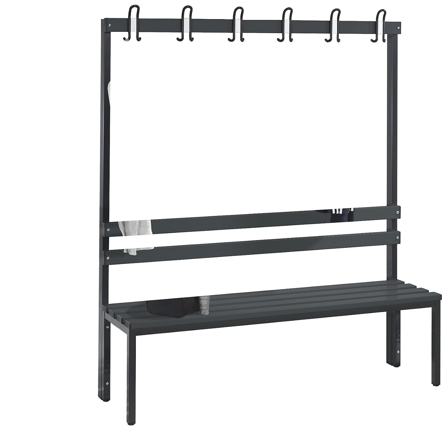 BASIC changing room bench, single sided, plastic slats, length 1500 mm, black grey.