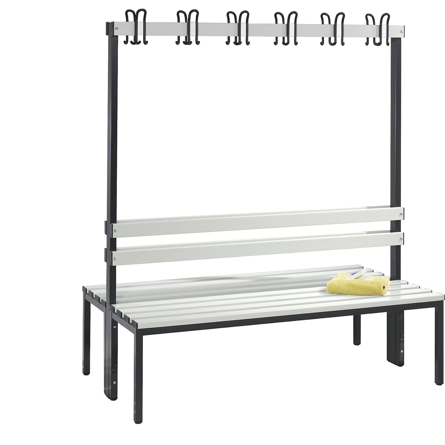 BASIC changing room bench, double sided, plastic slats, length 1500 mm, light grey.