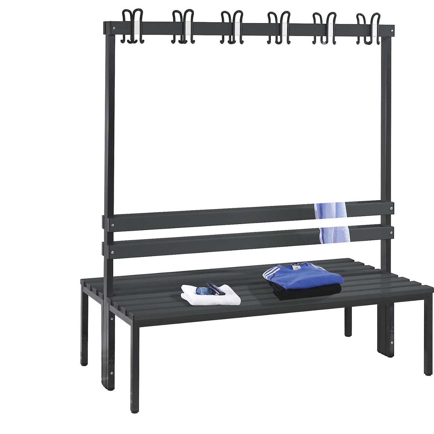 BASIC changing room bench, double sided, plastic slats, length 1500 mm, black grey.