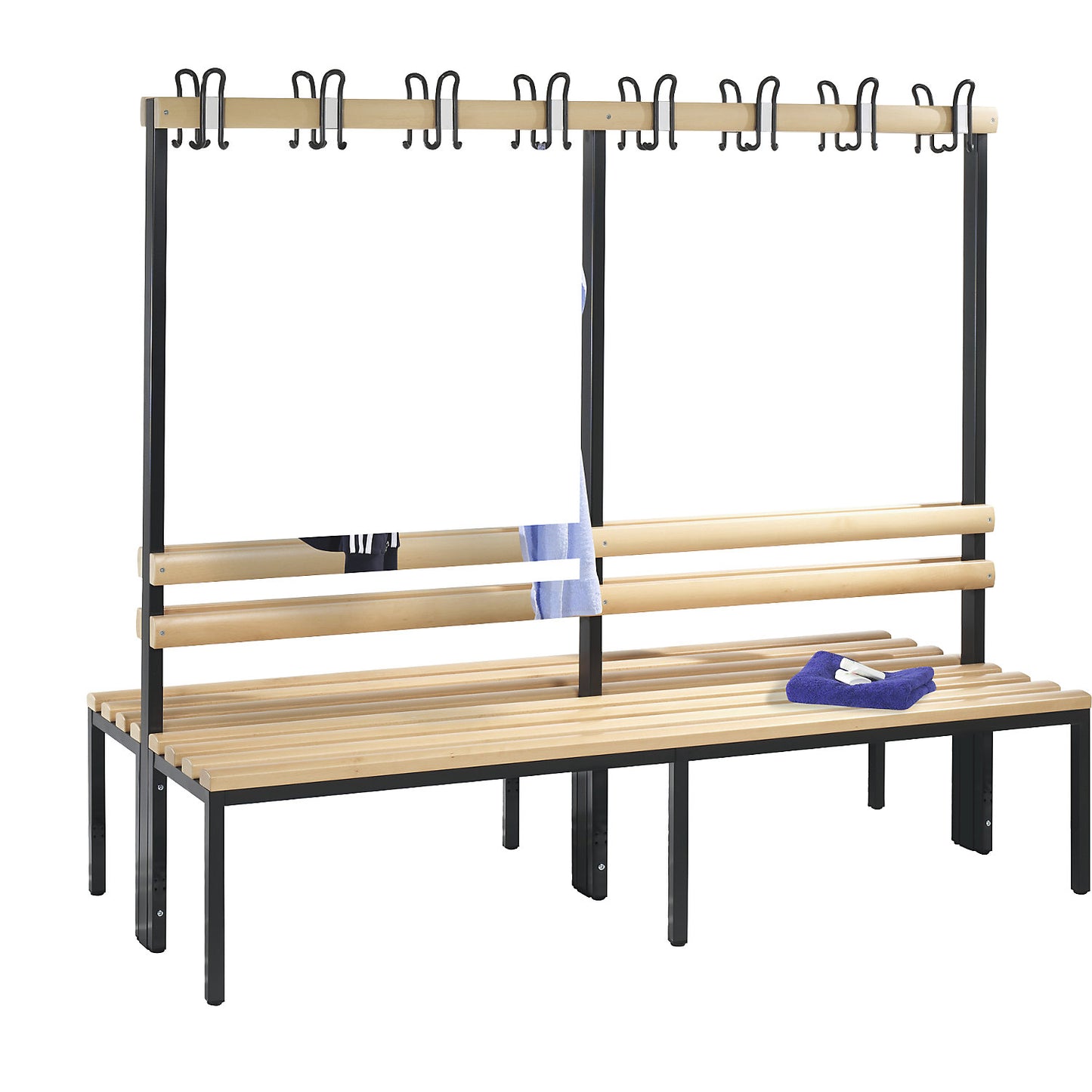 BASIC changing room bench, double sided, beech wood slats, length 1960 mm.