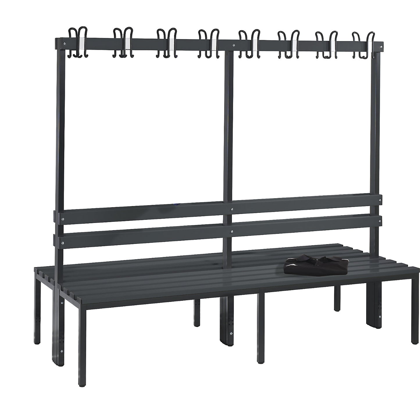 BASIC changing room bench, double sided, plastic slats, length 1960 mm, black grey.