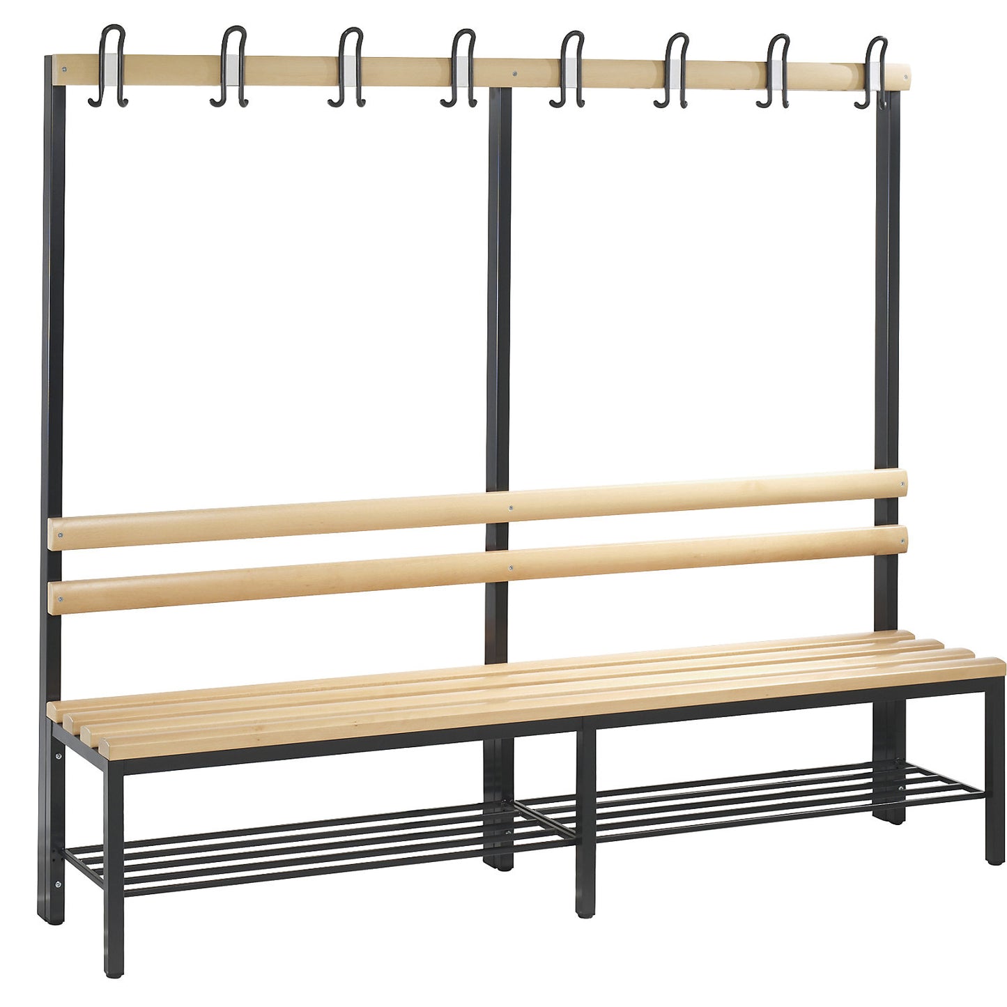 BASIC changing room bench, single sided, beech wood slats, length 1960 mm, shoe rack.