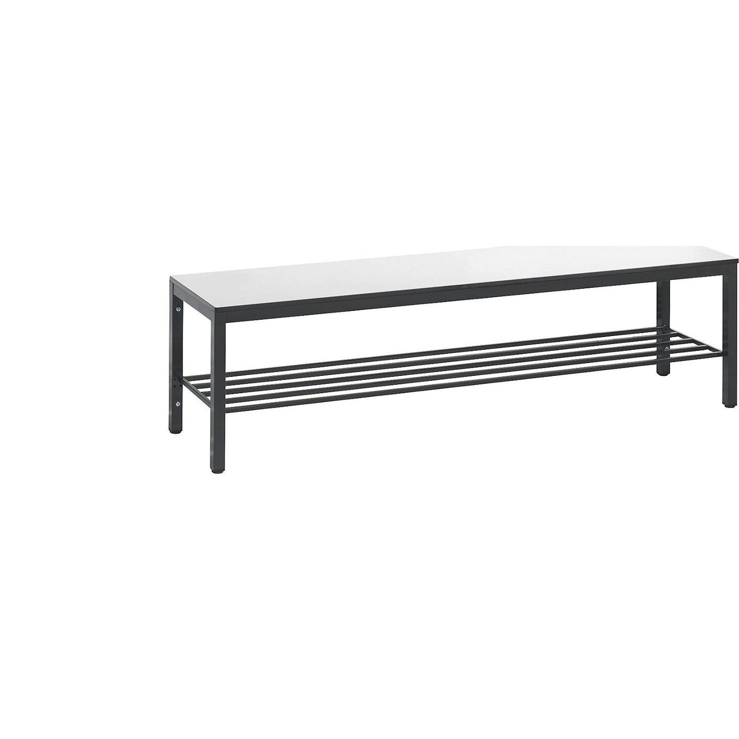 COMFORT changing room bench, HPL seat surface, length 1500 mm, white, shoe rack.