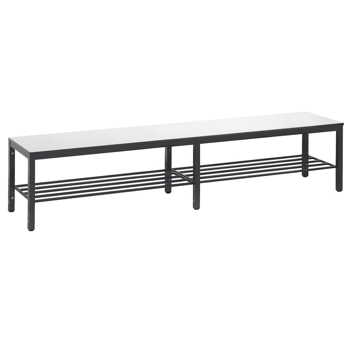 COMFORT changing room bench, HPL seat surface, length 1960 mm, white, shoe rack.