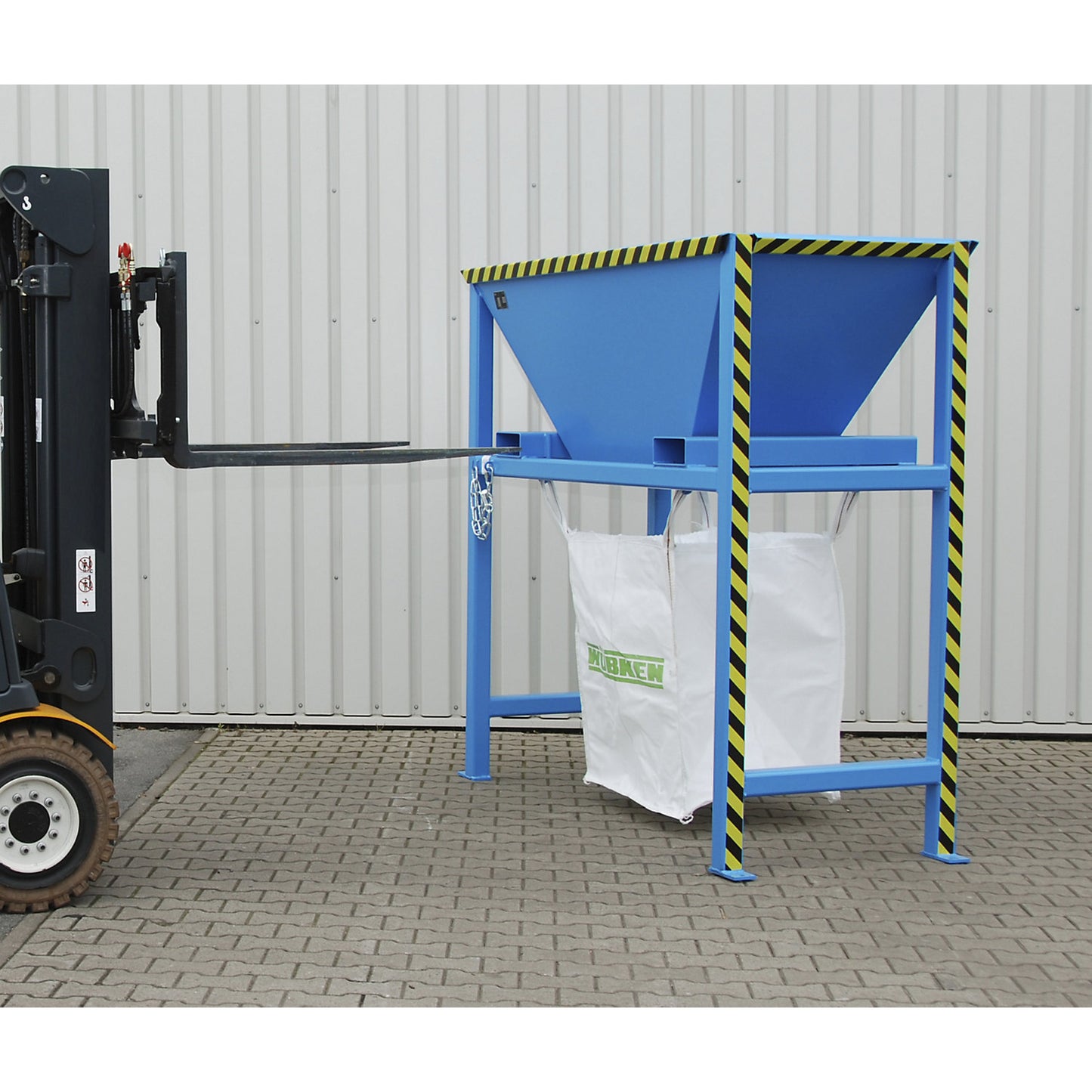 Filling hopper, LxWxH 980 x 1980 x 2050 mm, for securing to the ground, mouse grey.