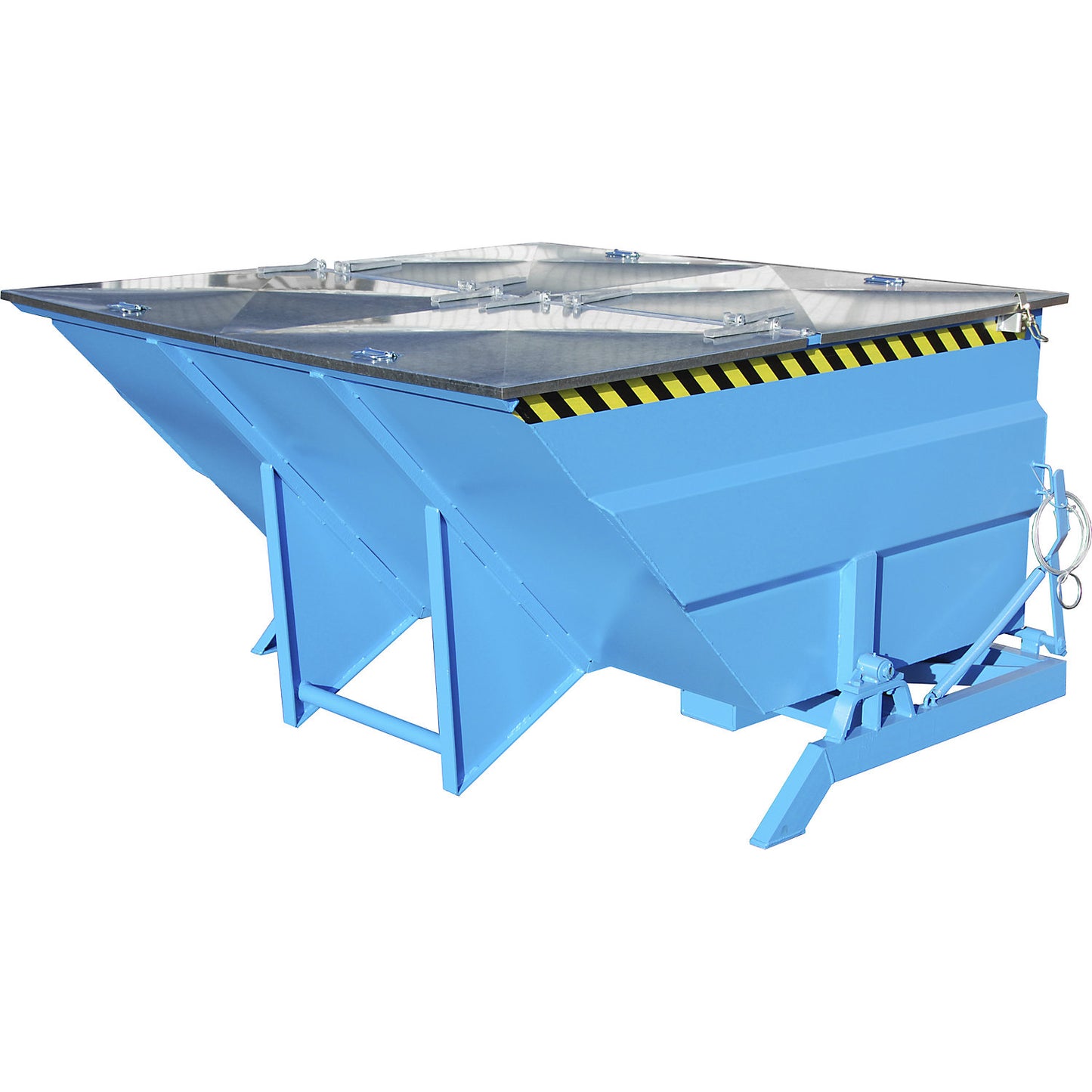 XXL tilting skip with positioning aid, capacity 3 m³, light blue.
