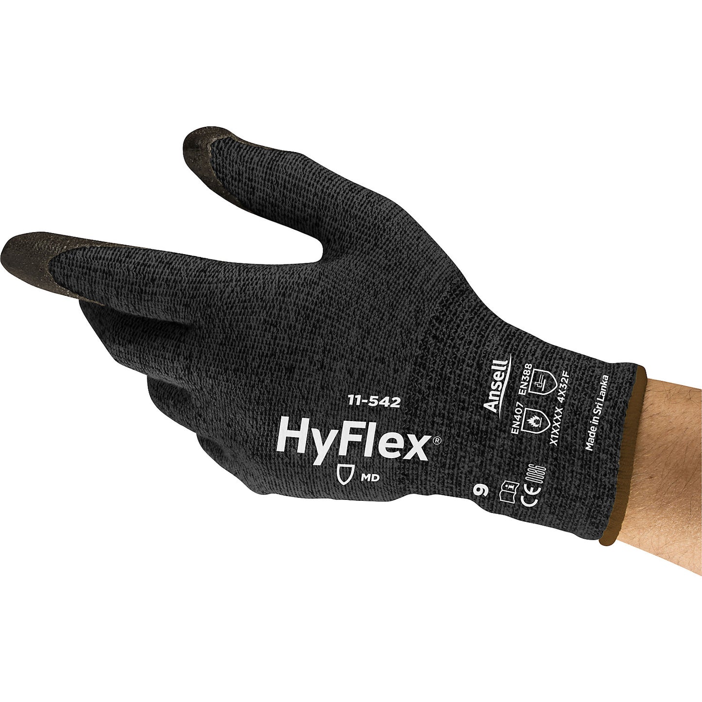 HyFlex® 11-542 work gloves, black, 1 pair, size 9.
