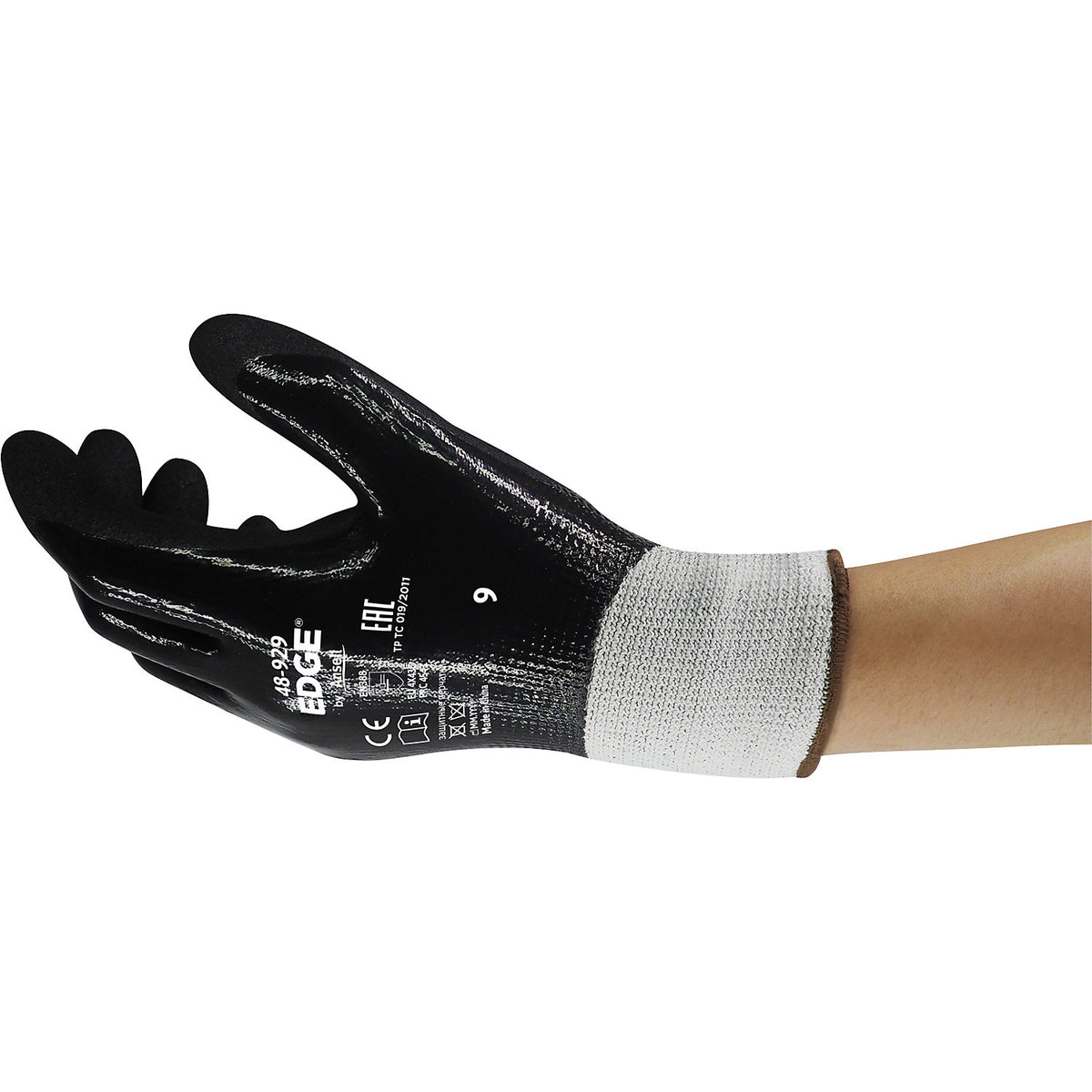 EDGE® 48-929 work gloves, black, pack of 12 pairs, size 8.