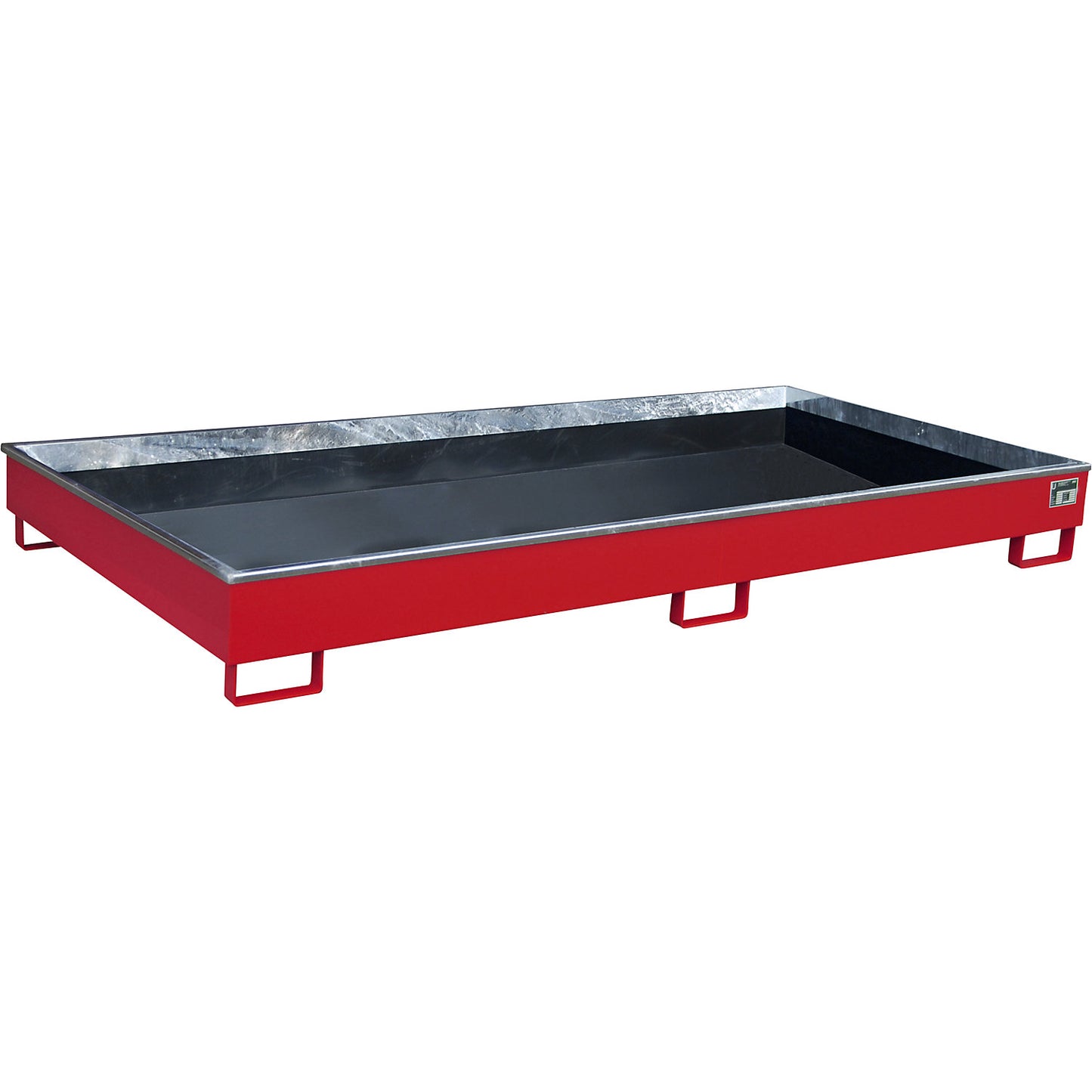 Base sump tray with PE insert, PE insert, 240 l, 2665 x 1315 x 210 mm, red.