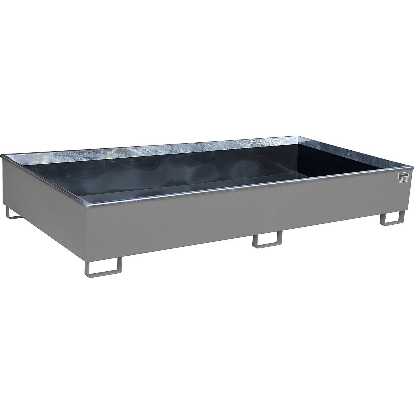 Base sump tray with PE insert, 1000 l sump capacity, LxWxH 2665 x 1315 x 440 mm, grey.