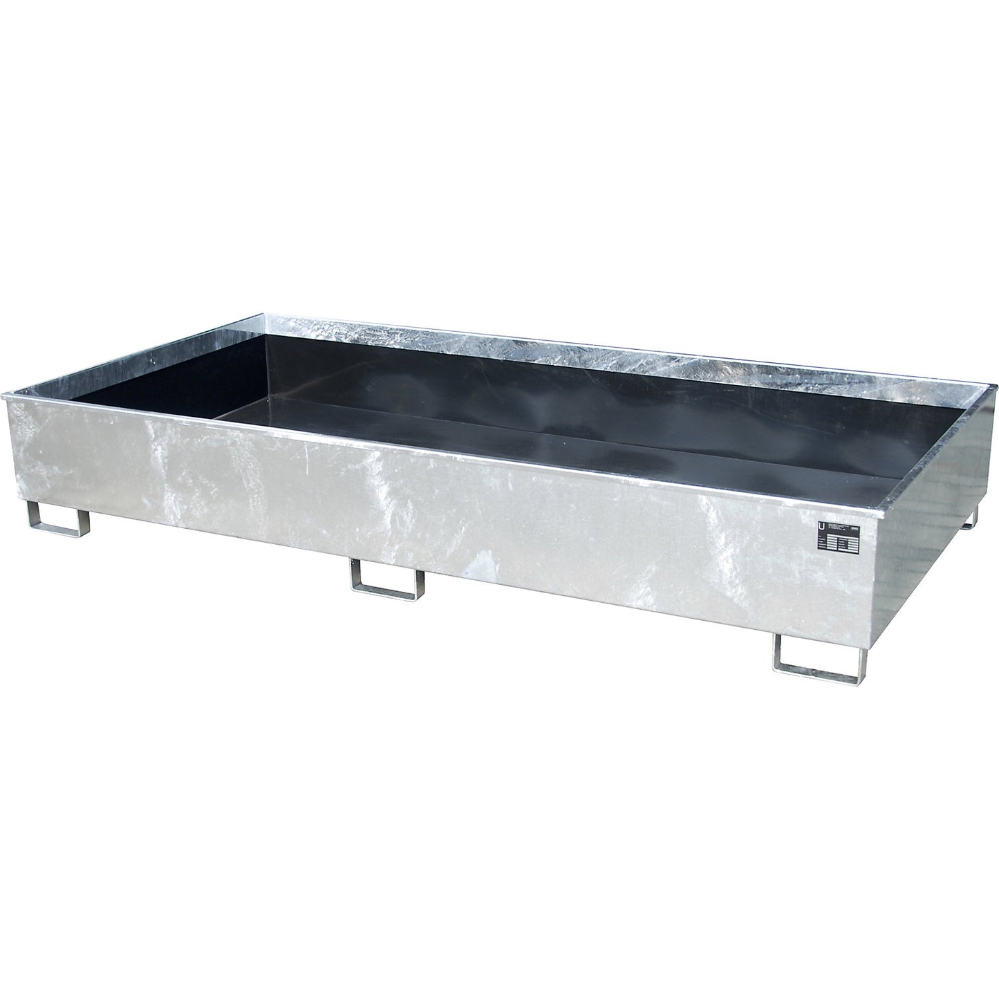 Base sump tray with PE insert, 1000 l sump capacity, LxWxH 2665 x 1315 x 440 mm, zinc plated.