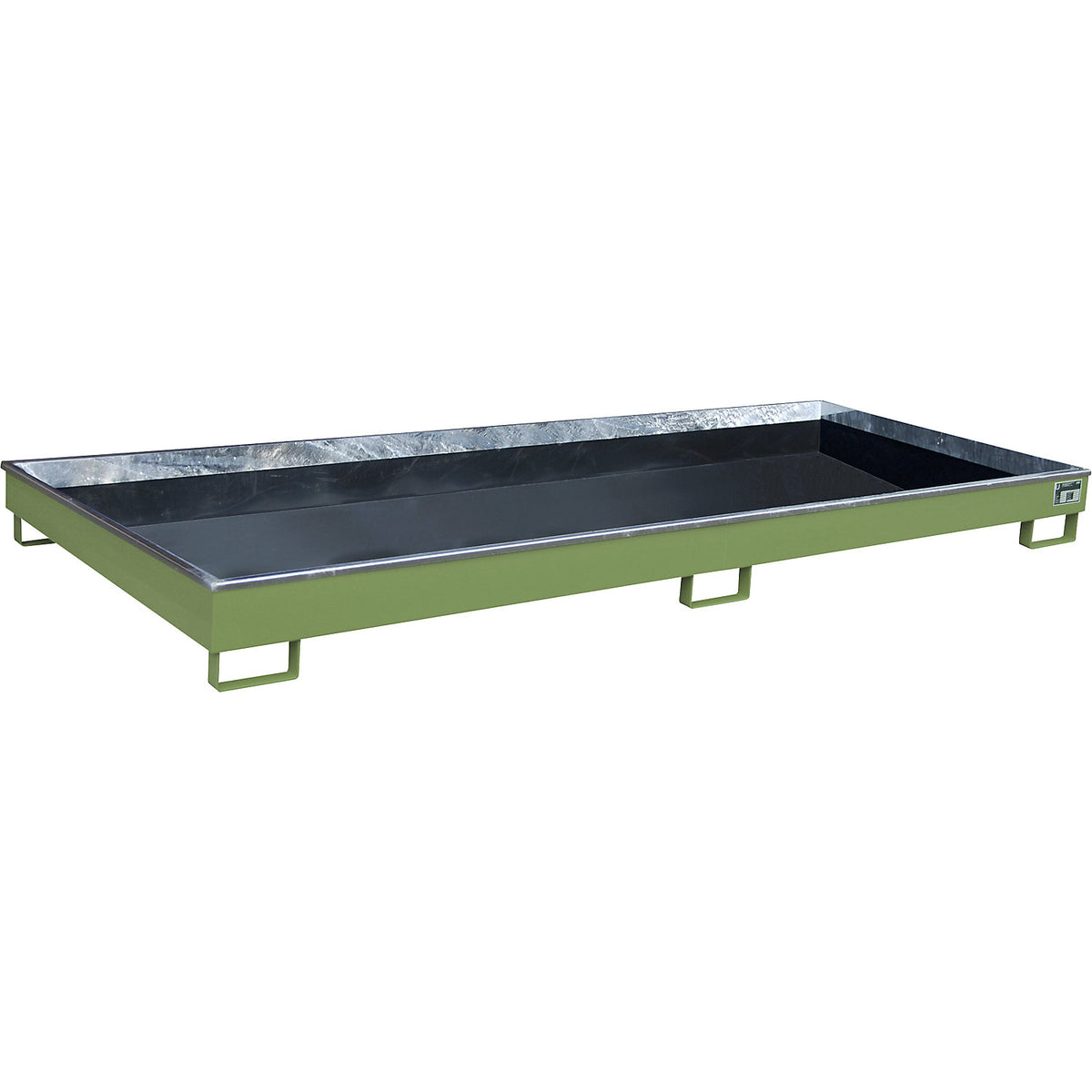 Base sump tray with PE insert, 240 l sump capacity, LxWxH 3265 x 1315 x 195 mm, green.