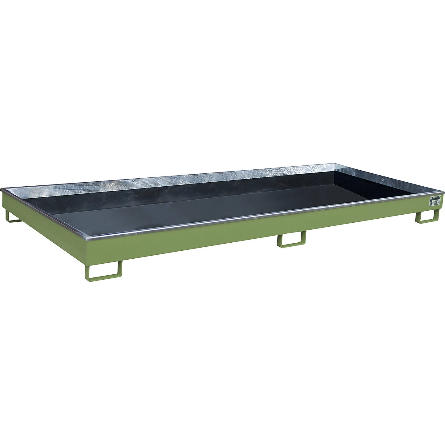 Base sump tray with PE insert, 240 l sump capacity, LxWxH 3265 x 1315 x 195 mm, green.