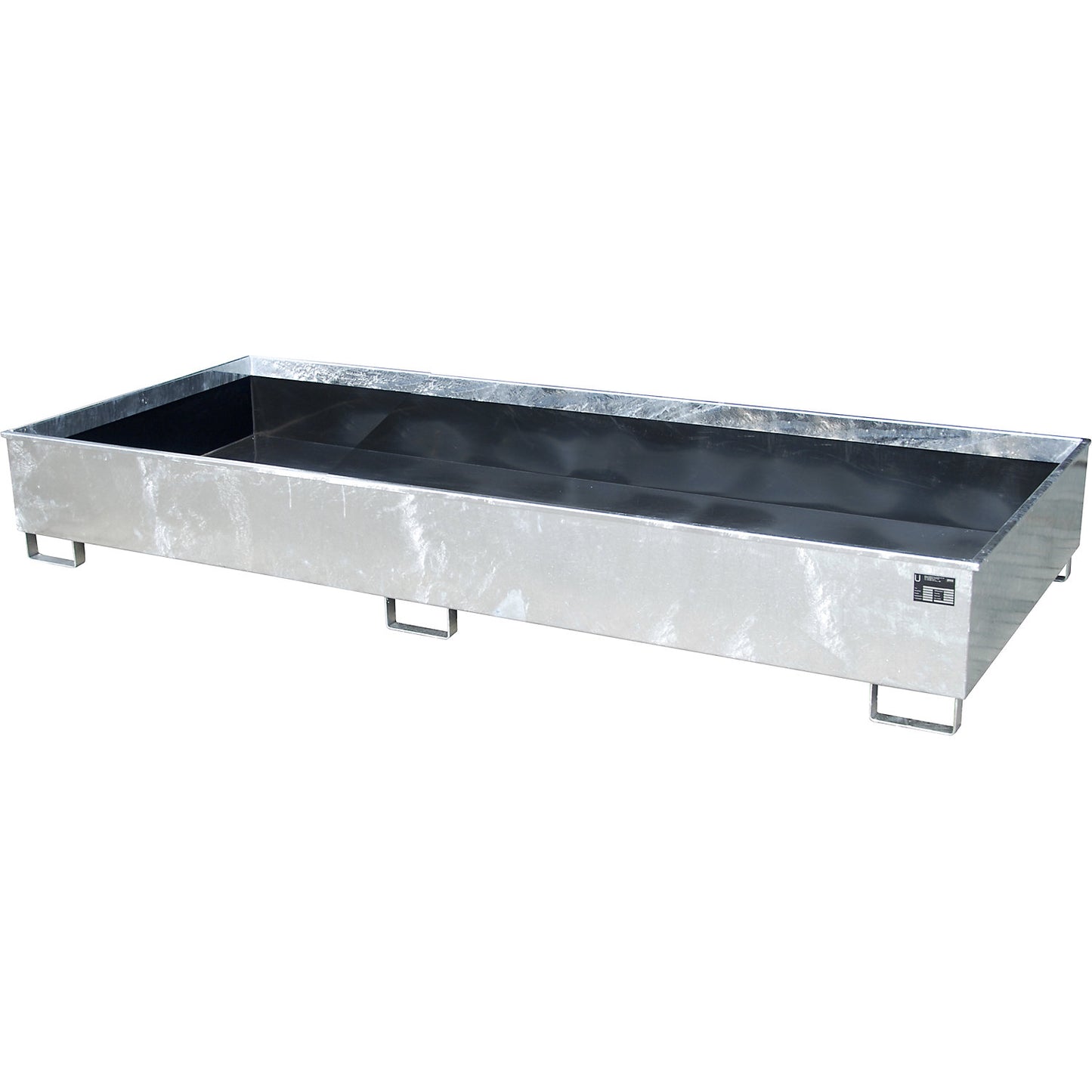 Base sump tray with PE insert, 1000 l sump capacity, LxWxH 3265 x 1315 x 385 mm, zinc plated.