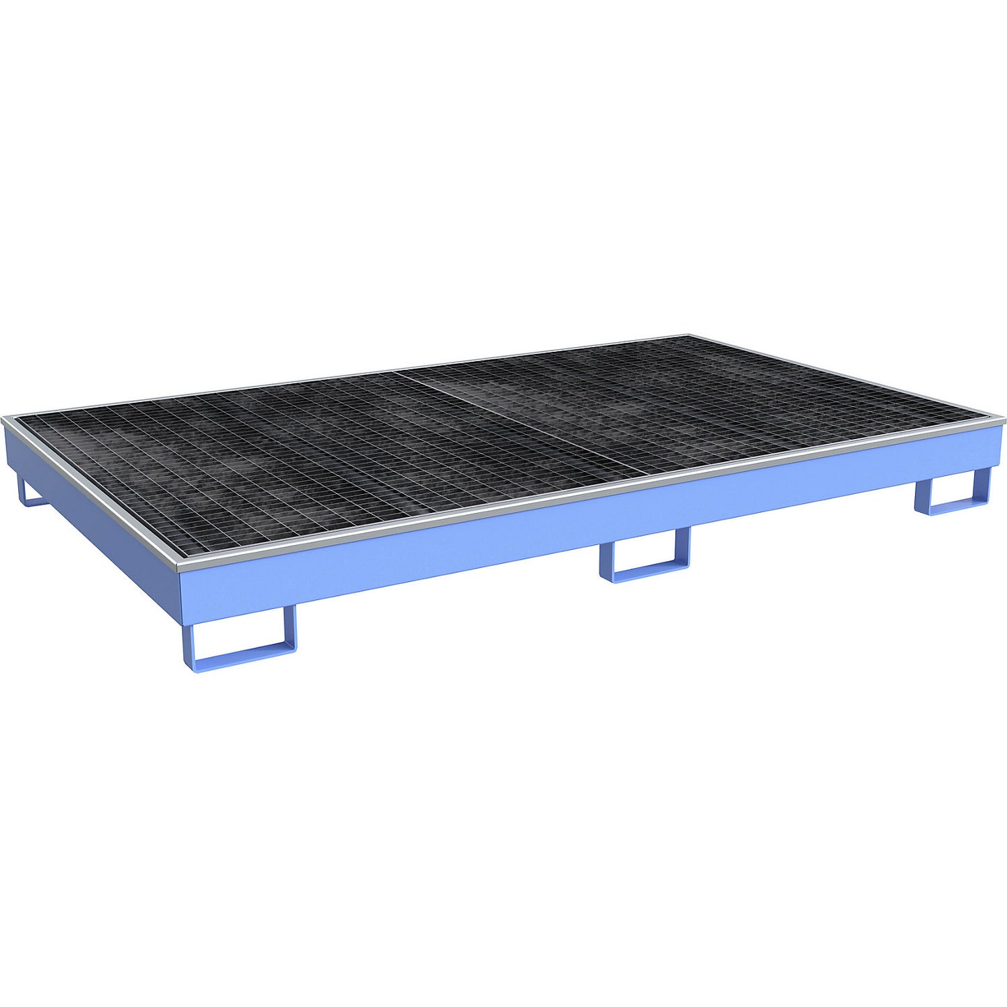 Base sump tray with PE insert, with grate, 240 l, LxWxH 2165 x 1315 x 230 mm, blue.