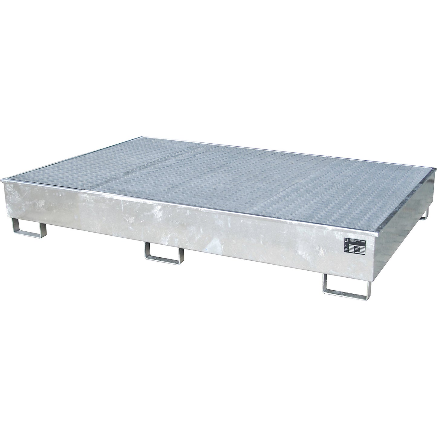 Base sump tray with PE insert, with grate, 1000 l, LxWxH 2165 x 1315 x 510 mm, zinc plated.