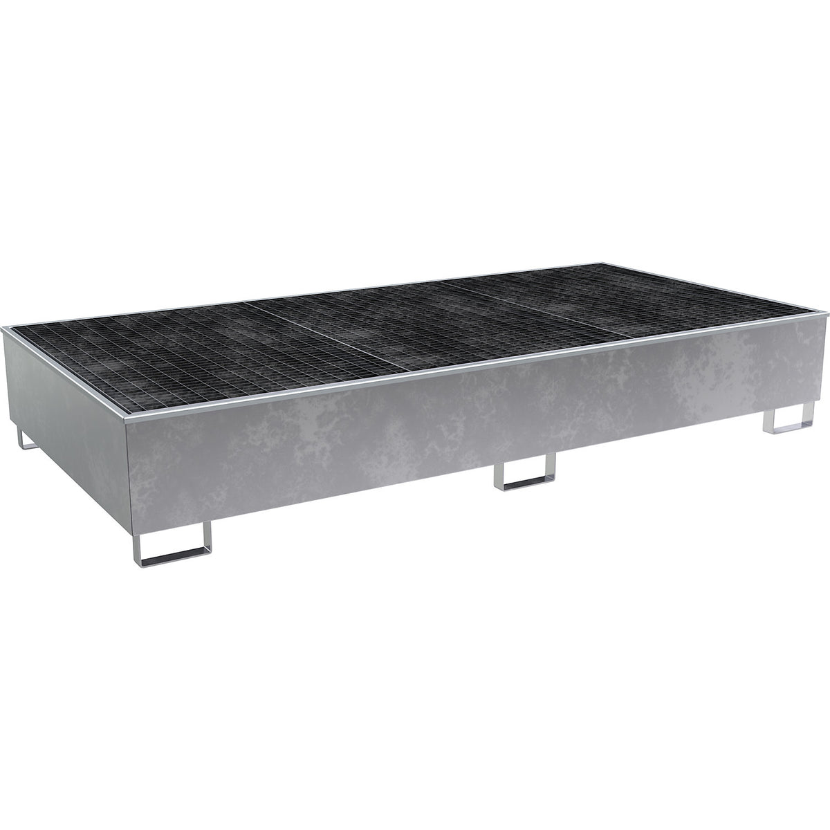 Base sump tray with PE insert, with grate, 1000 l, LxWxH 2665 x 1315 x 440 mm, zinc plated.
