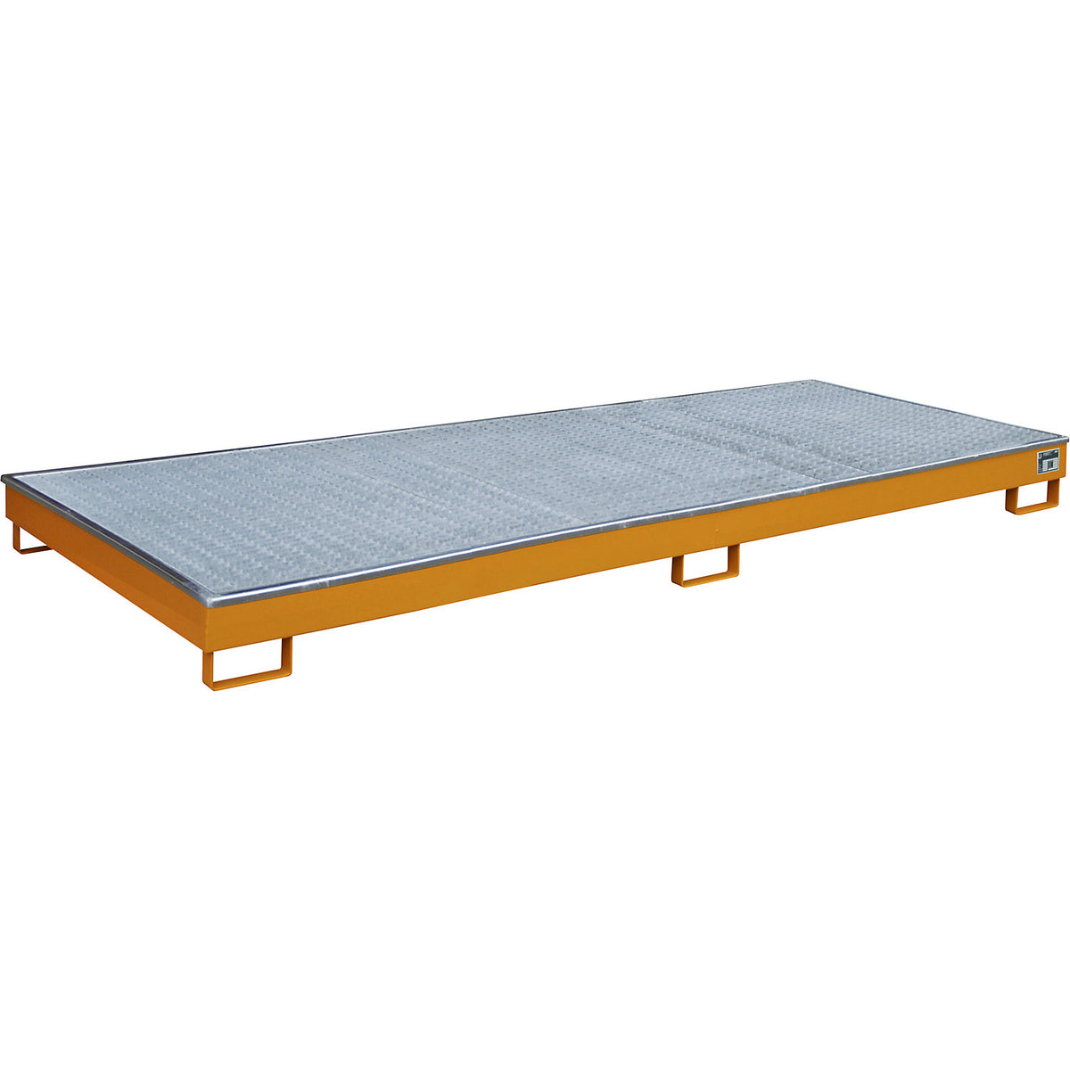 Base sump tray with PE insert, with grate, 240 l, LxWxH 3265 x 1315 x 195 mm, orange.