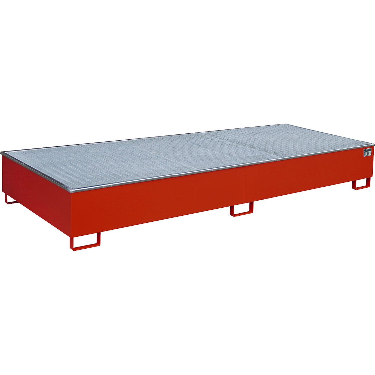 Base sump tray with PE insert, with grate, 1000 l, LxWxH 3265 x 1315 x 385 mm, red.