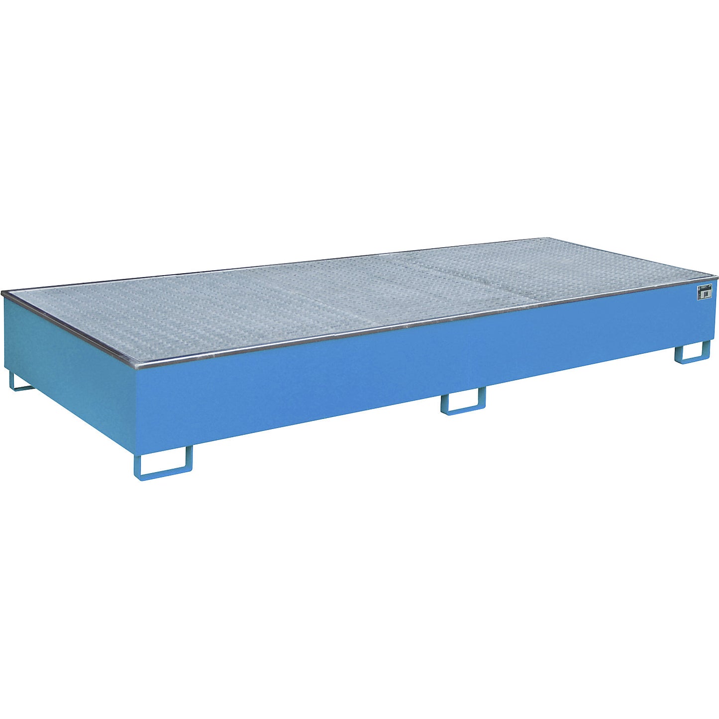 Base sump tray with PE insert, with grate, 1000 l, LxWxH 3265 x 1315 x 385 mm, blue.