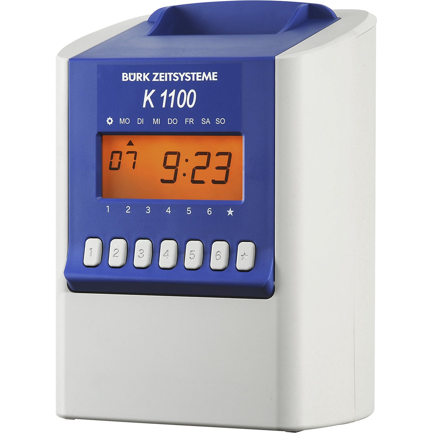 K 1100 time and attendance recording device, HxWxD 244 x 175 x 132 mm, silk grey/blue.