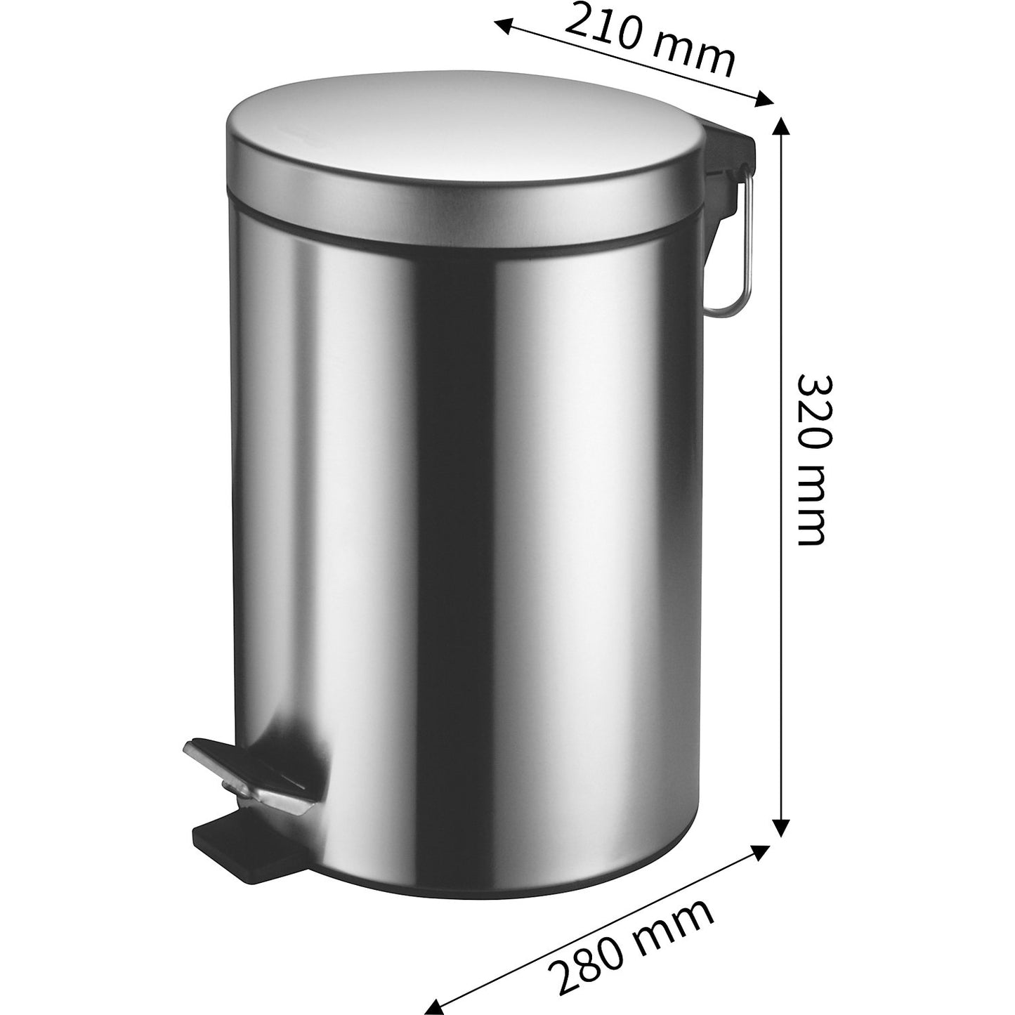 Cosmetic waste pedal bin made of steel, capacity 5 l, HxWxD 320 x 210 x 280 mm, brushed.