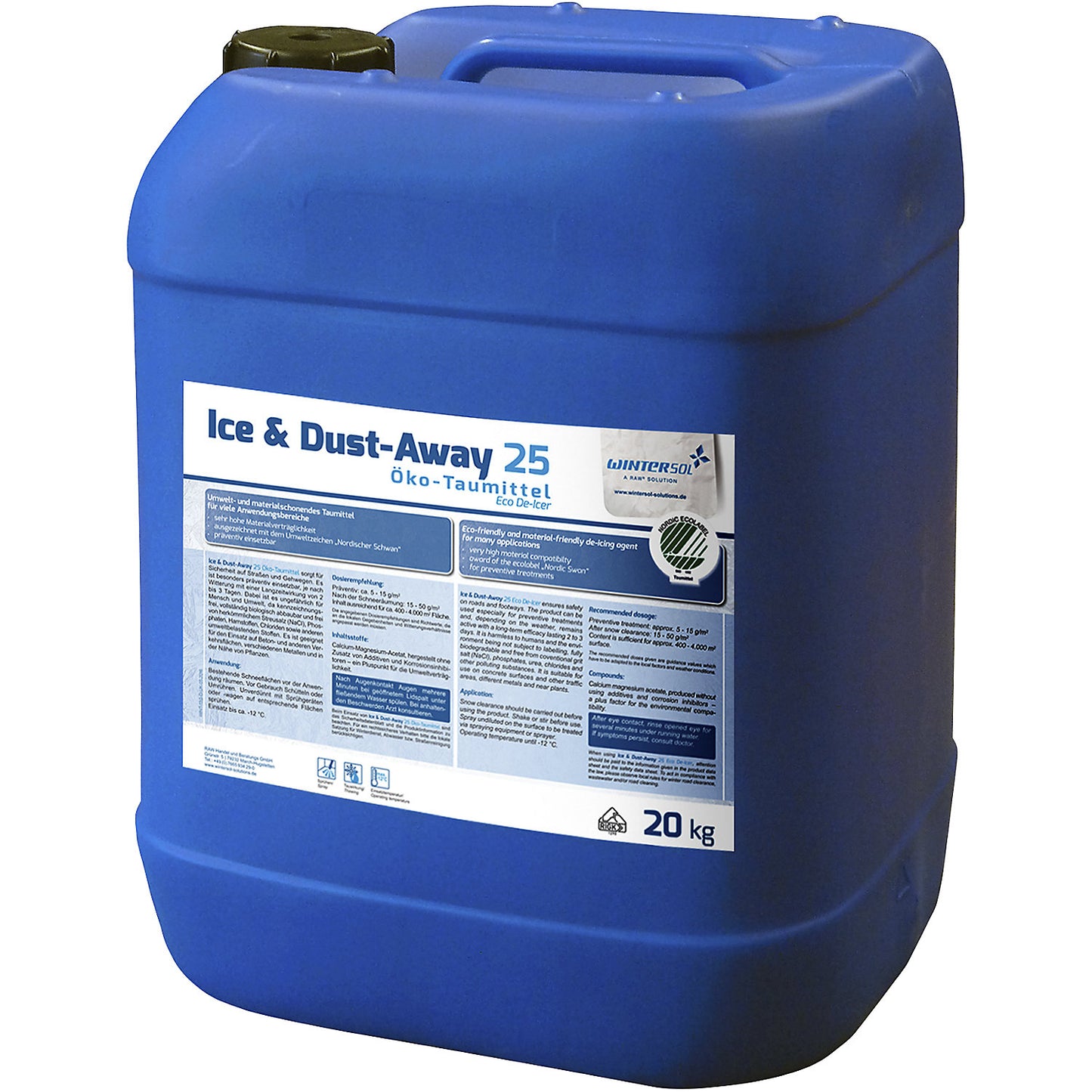Eco-friendly liquid de-icing agent, de-icing effective down to -12 °C, pack, 20 kg canister, pack of 36.