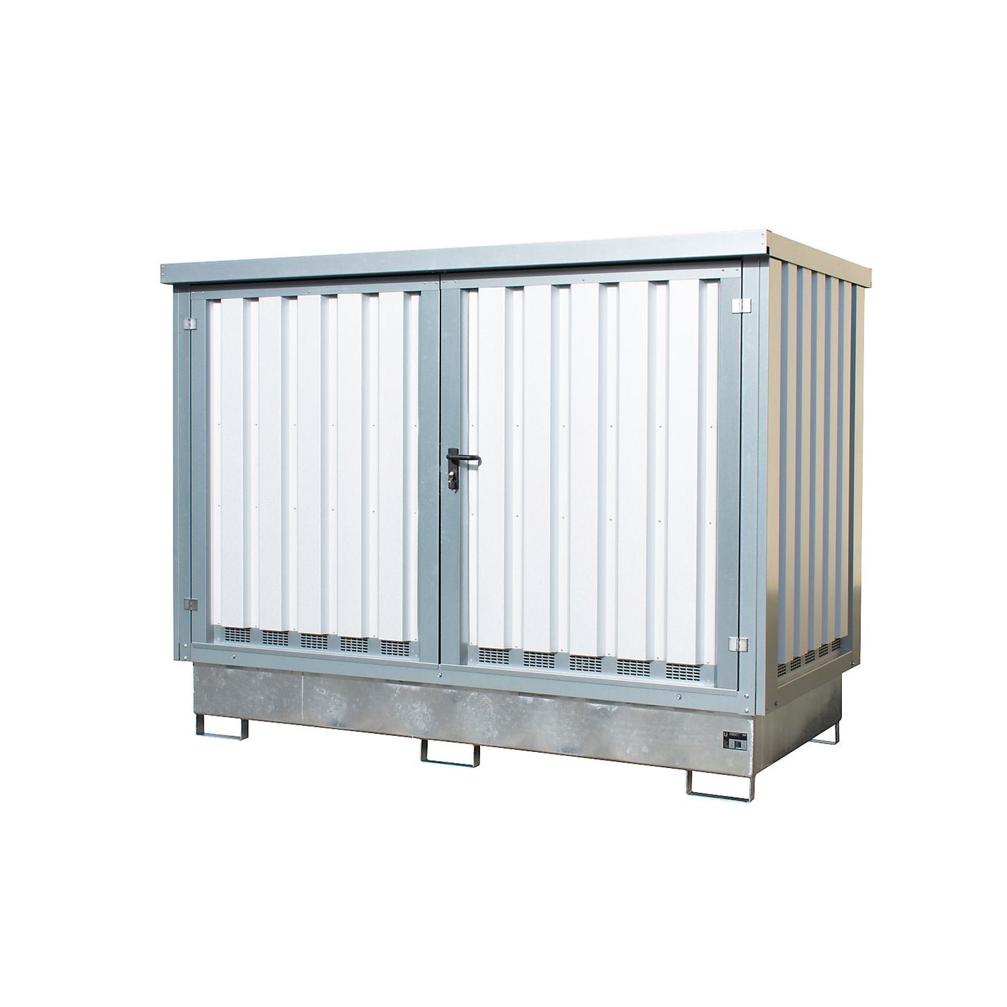 Steel hazardous goods storage depot, for 2 x 1000 litre IBC/CTC, zinc plated.