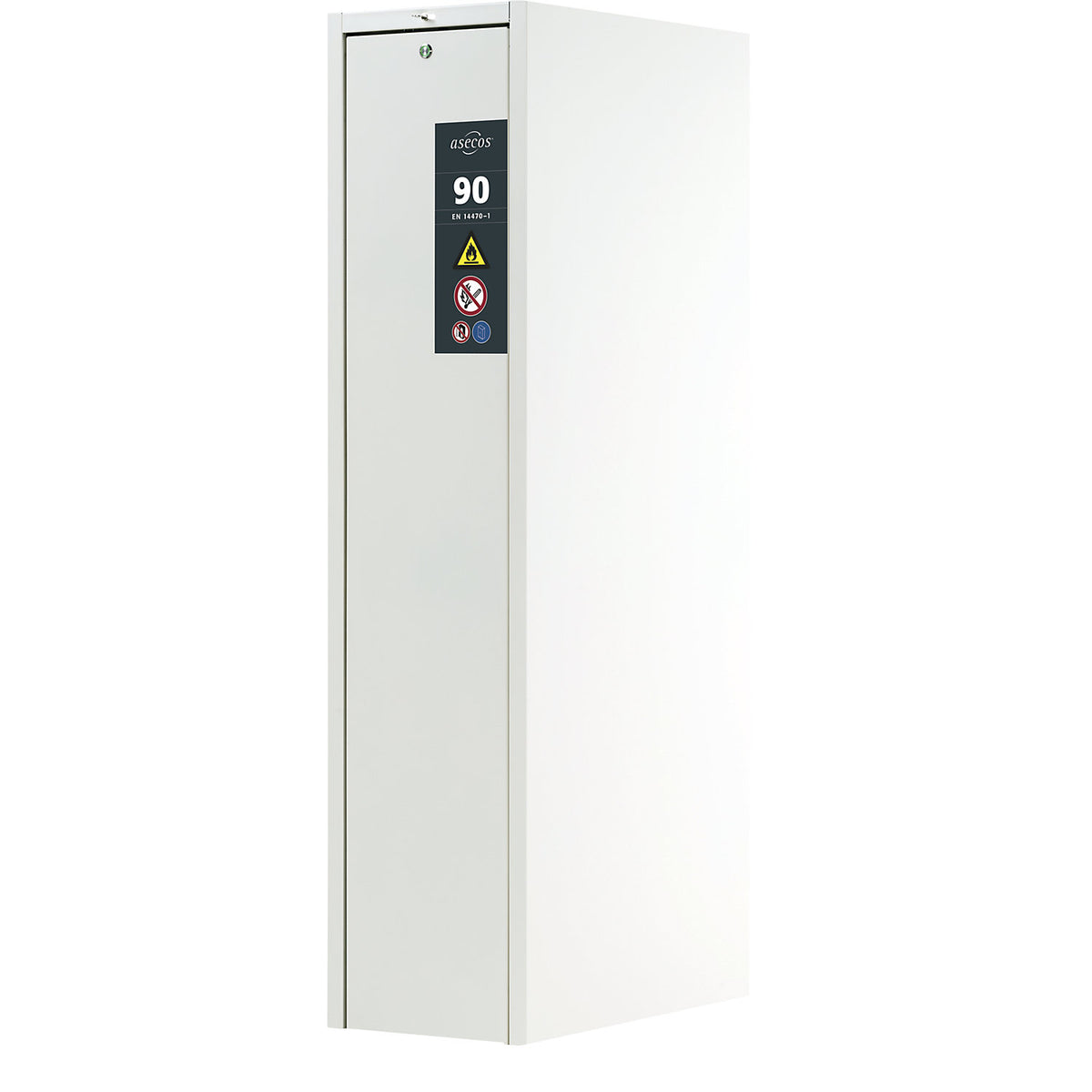 Type 90 fire resistant vertical pull-out cabinet, 1 drawer, with shelves, 5 shelves, laboratory white.