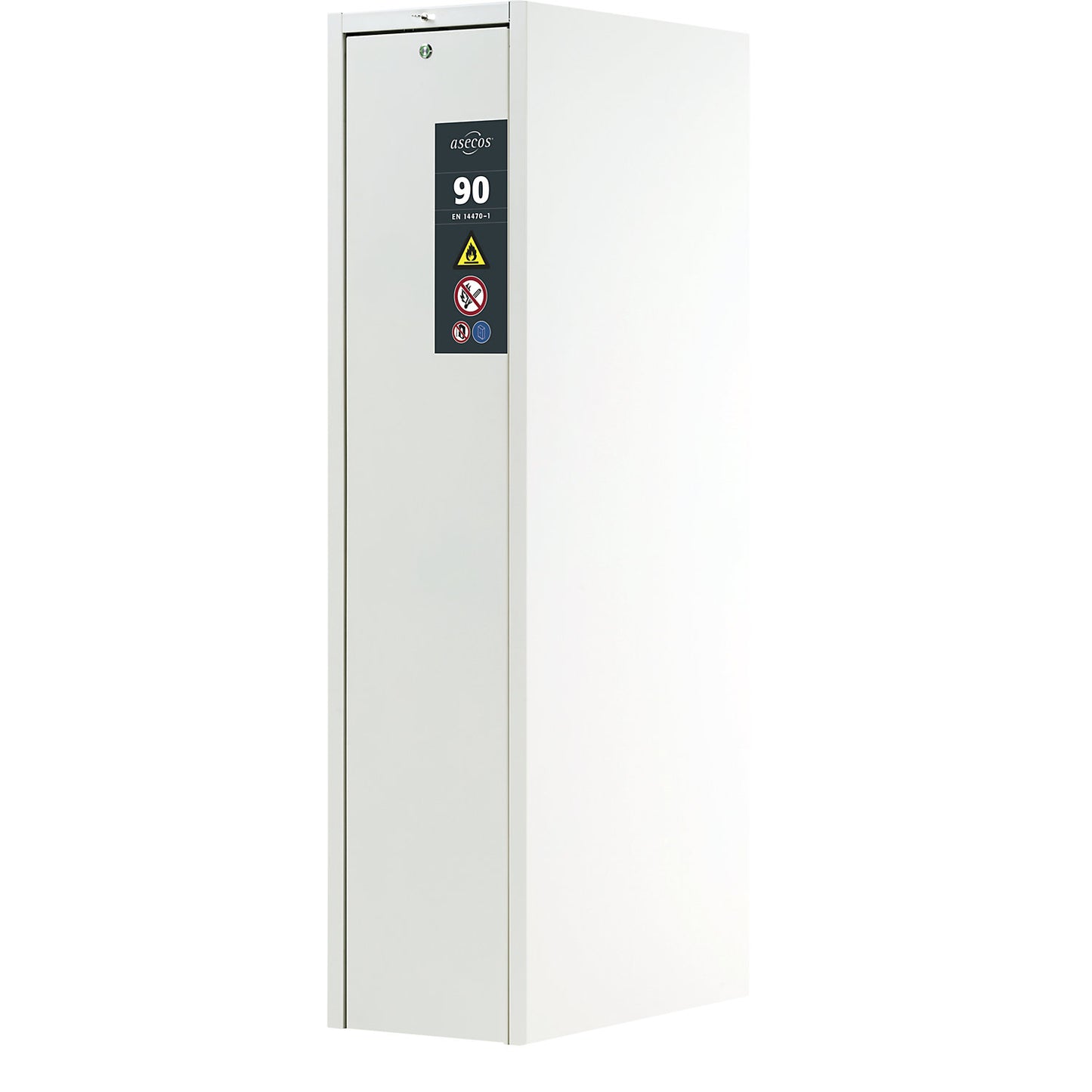 Type 90 fire resistant vertical pull-out cabinet, 1 drawer, with shelves, 5 shelves, laboratory white.