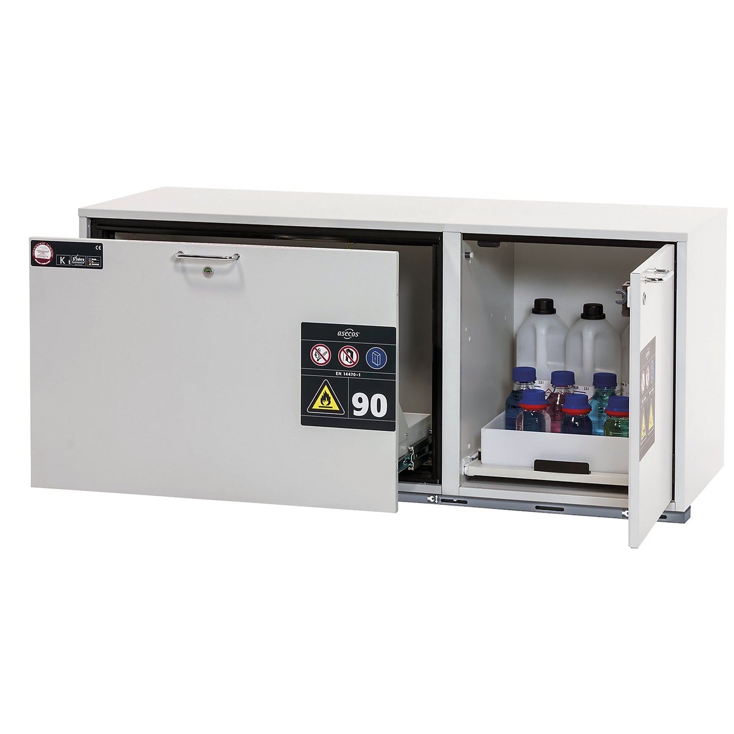 Type 90 fire resistant combination add-on drawer unit, width 1402 mm, 2 drawers, light grey.