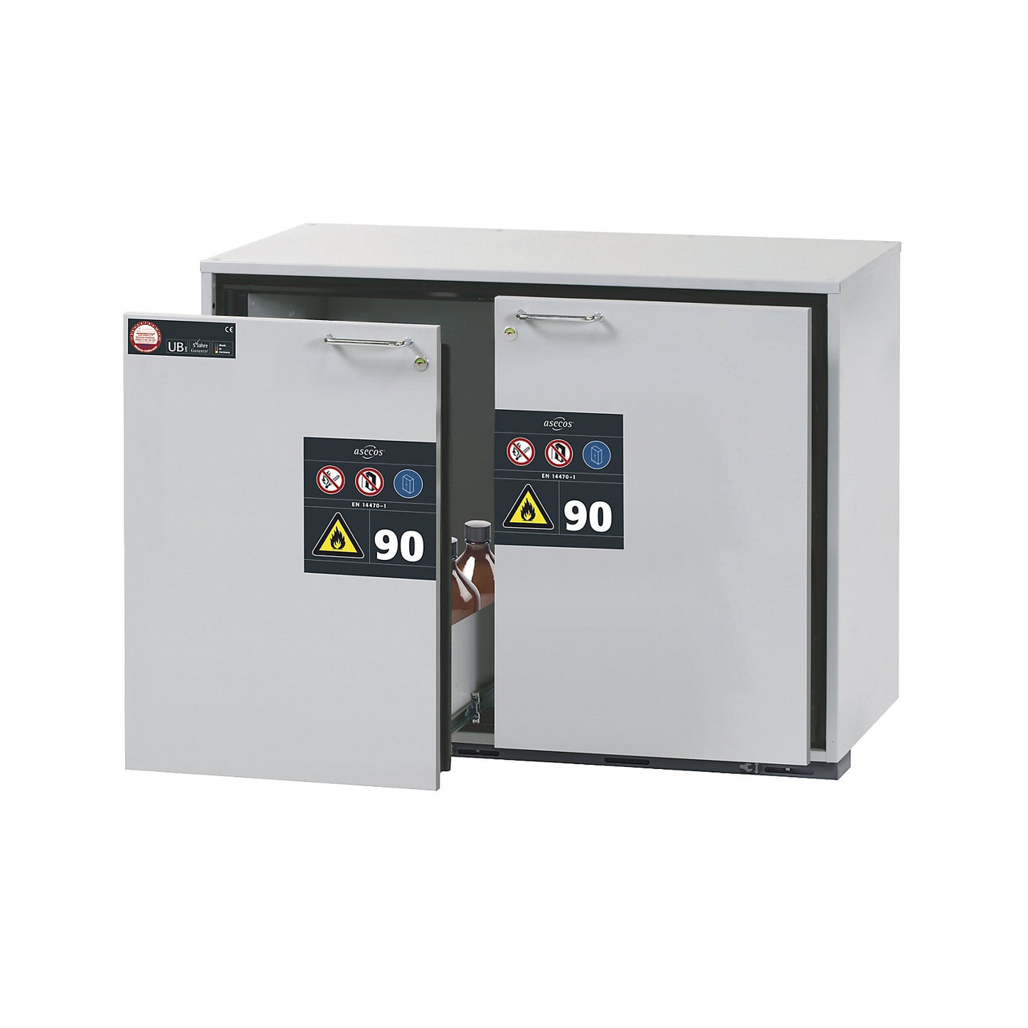 Type 90 fire resistant add-on drawer unit for hazardous goods, HxW 800 x 1102 mm, 2 drawers with tray.