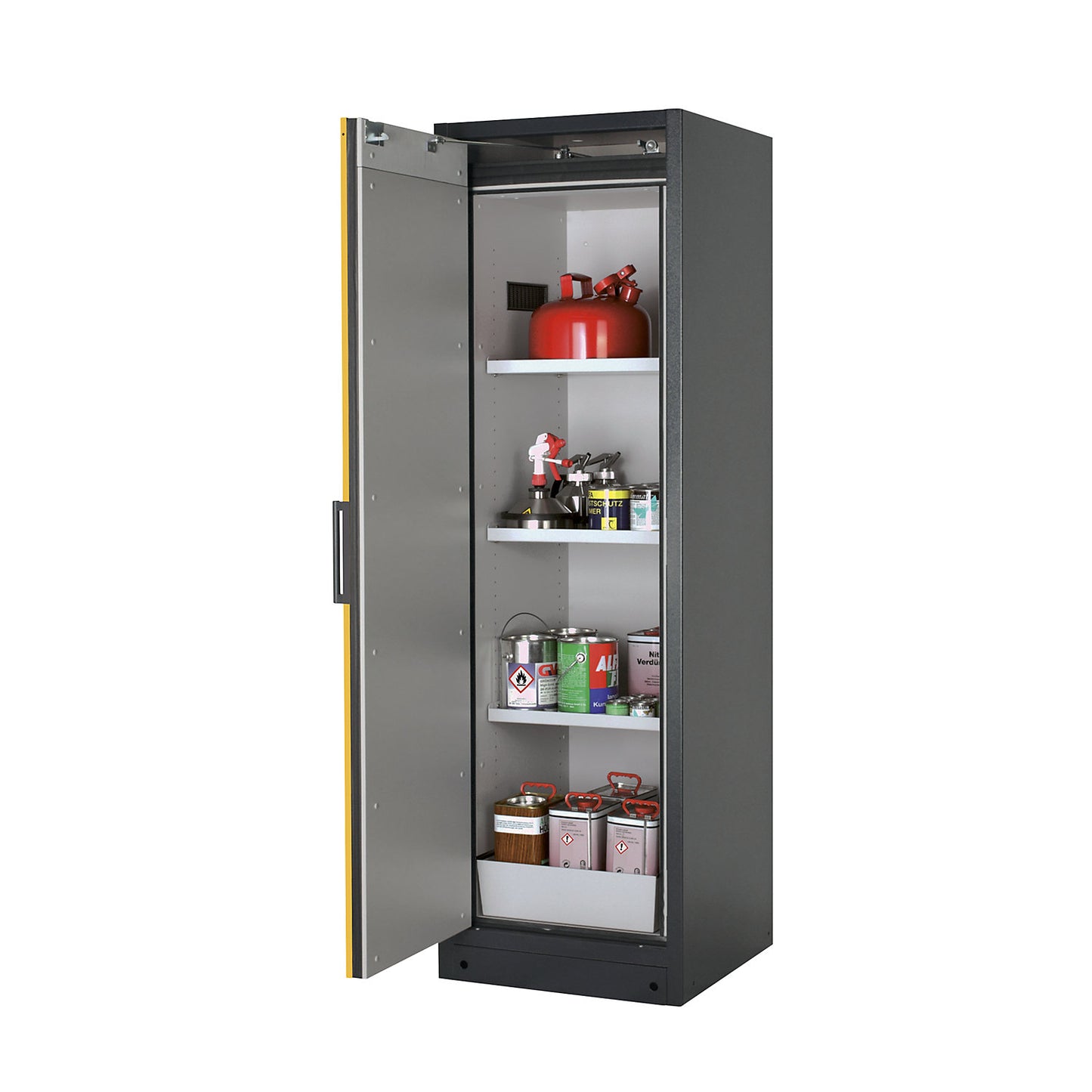 FM/UL/ULC/Type 90 fire resistant hazardous goods storage cupboard, 1 door, HxWxD 1953 x 599 x 615 mm, grey/yellow.