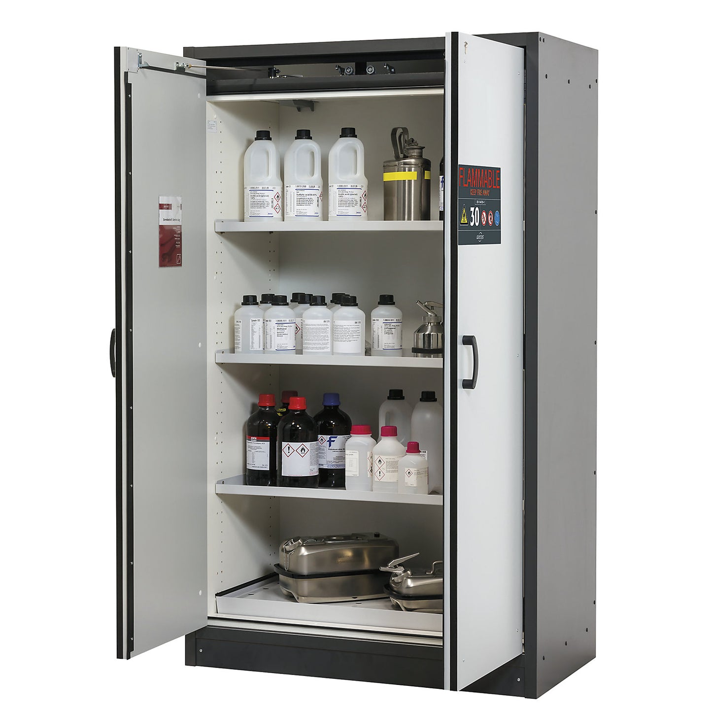FM/UL/ULC/Type 30 fire resistant hazardous goods storage cupboard, 2-door, width 1164 mm, grey/grey.