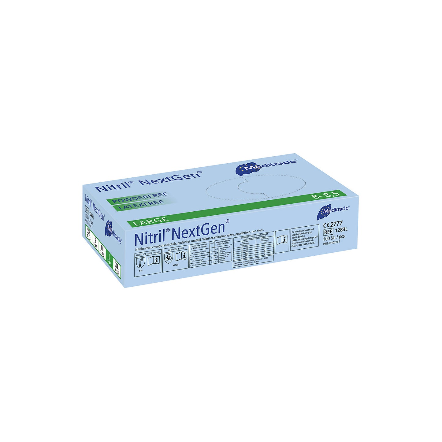 Meditrade nitrile disposable gloves, pack of 1000, food grade, blue, size L.