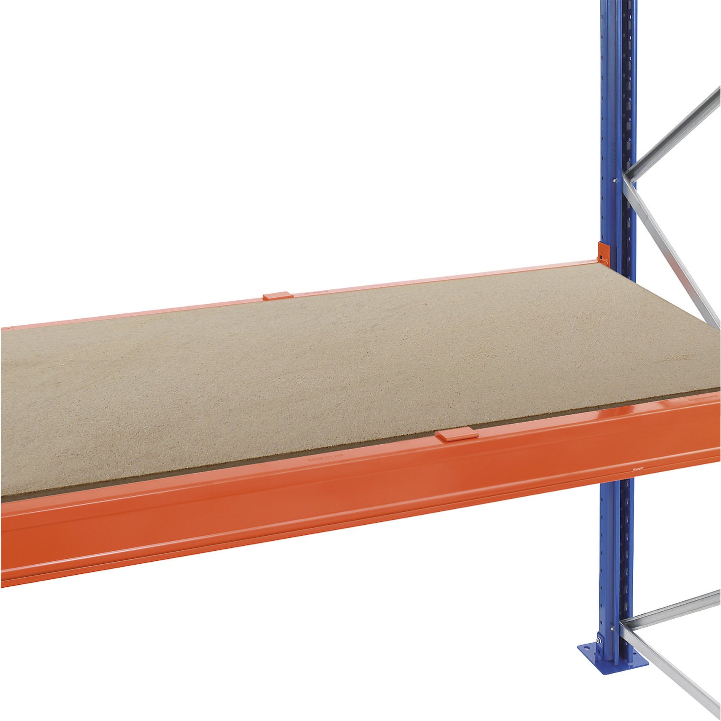 Moulded chipboard shelf, recessed, for depth 1100 mm, 2 piece, for rail length 3600 mm.
